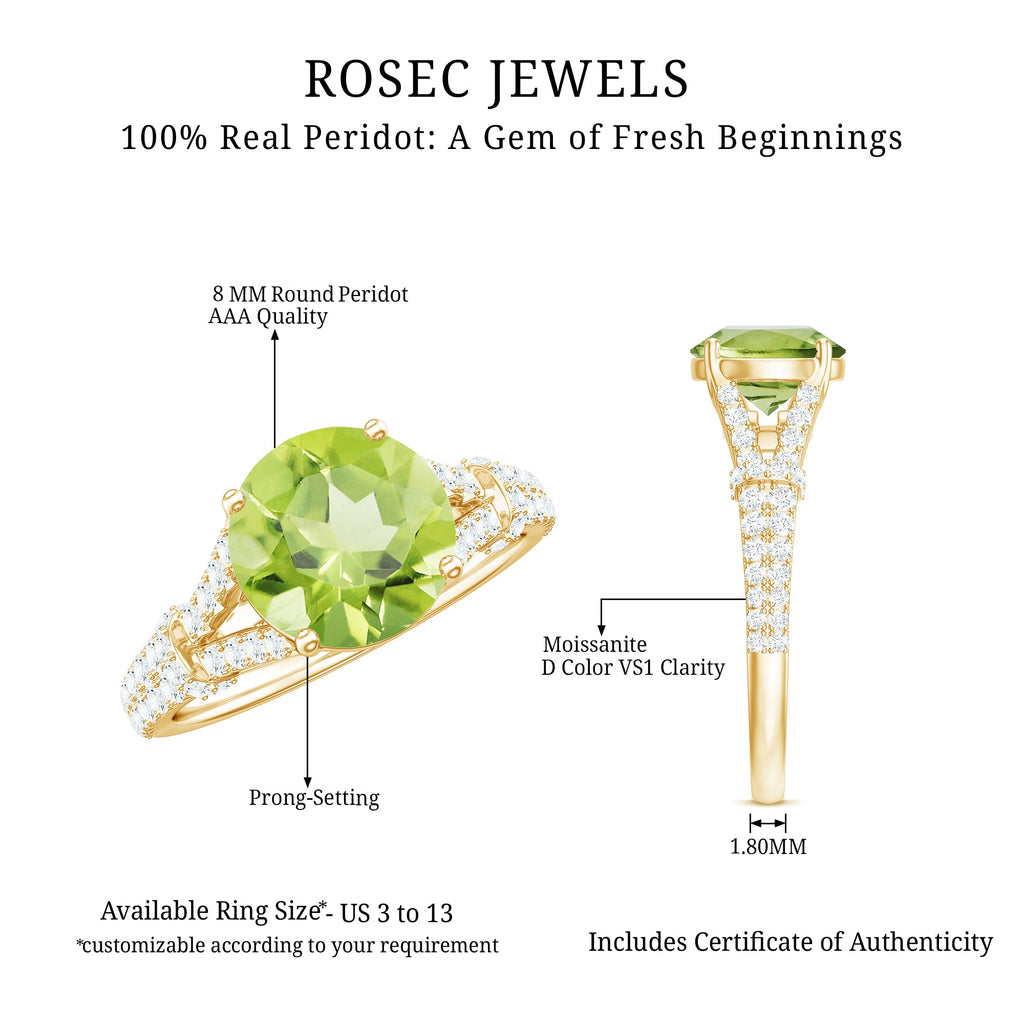 Peridot Solitaire Engagement Ring with Moissanite in Split Shank