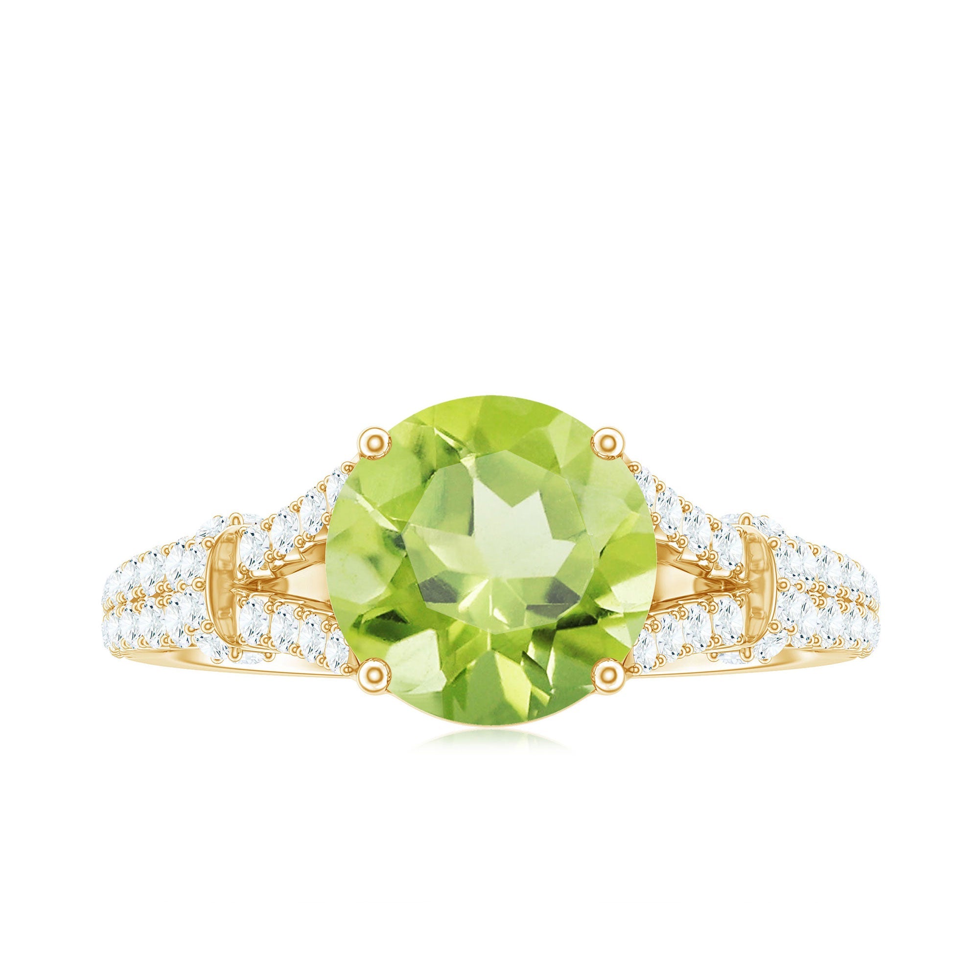 Peridot Solitaire Engagement Ring with Moissanite in Split Shank