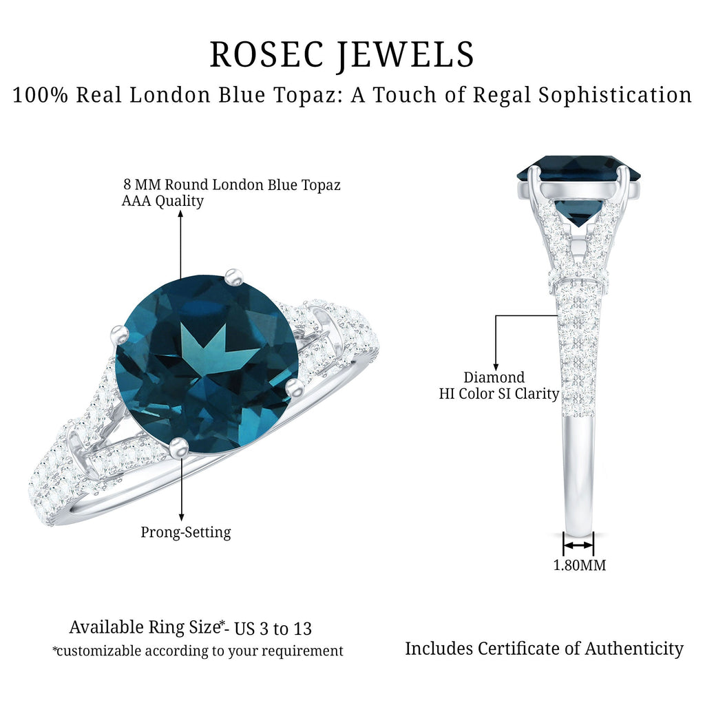 Natural London Blue Topaz Split Shank Engagement Ring