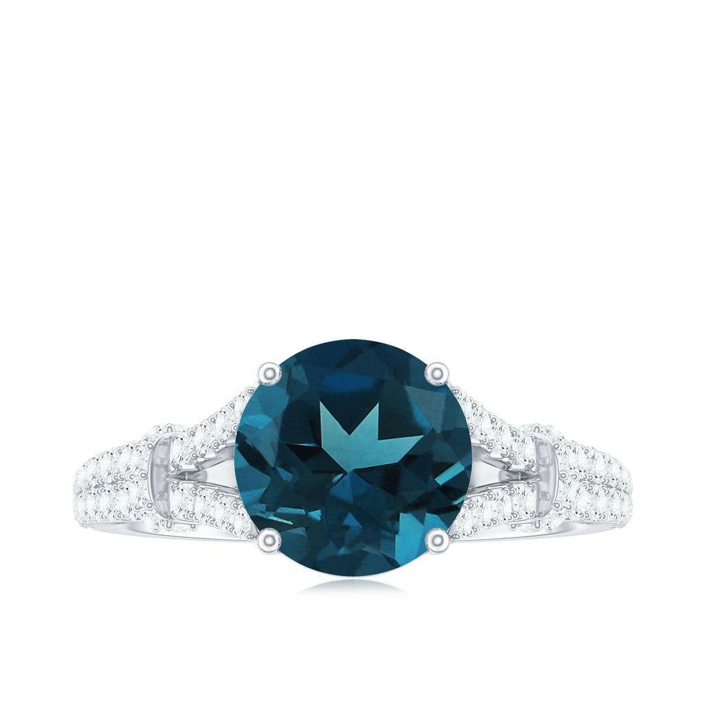 Natural London Blue Topaz Split Shank Engagement Ring