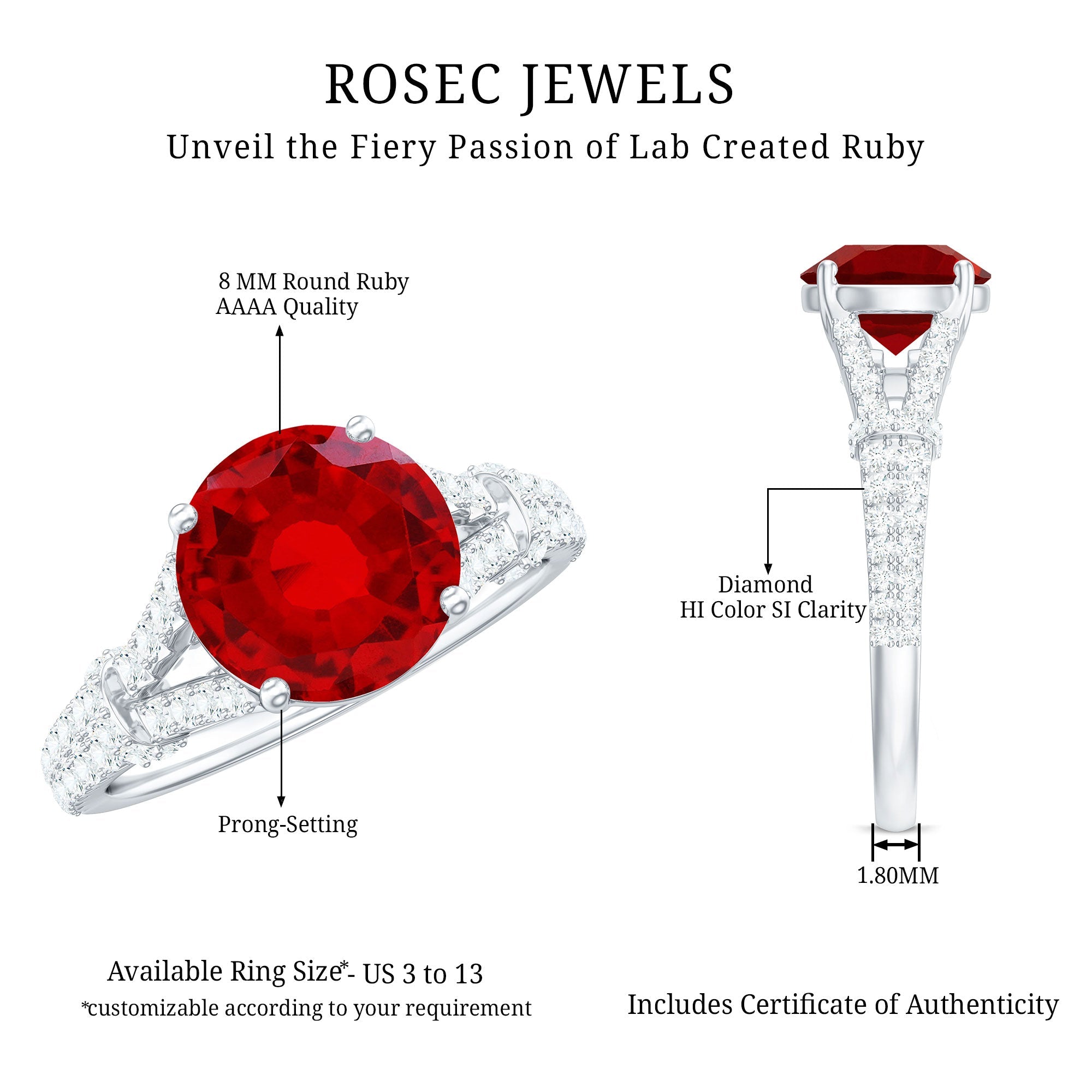 Lab Created Ruby and Diamond Split Shank Engagement Ring