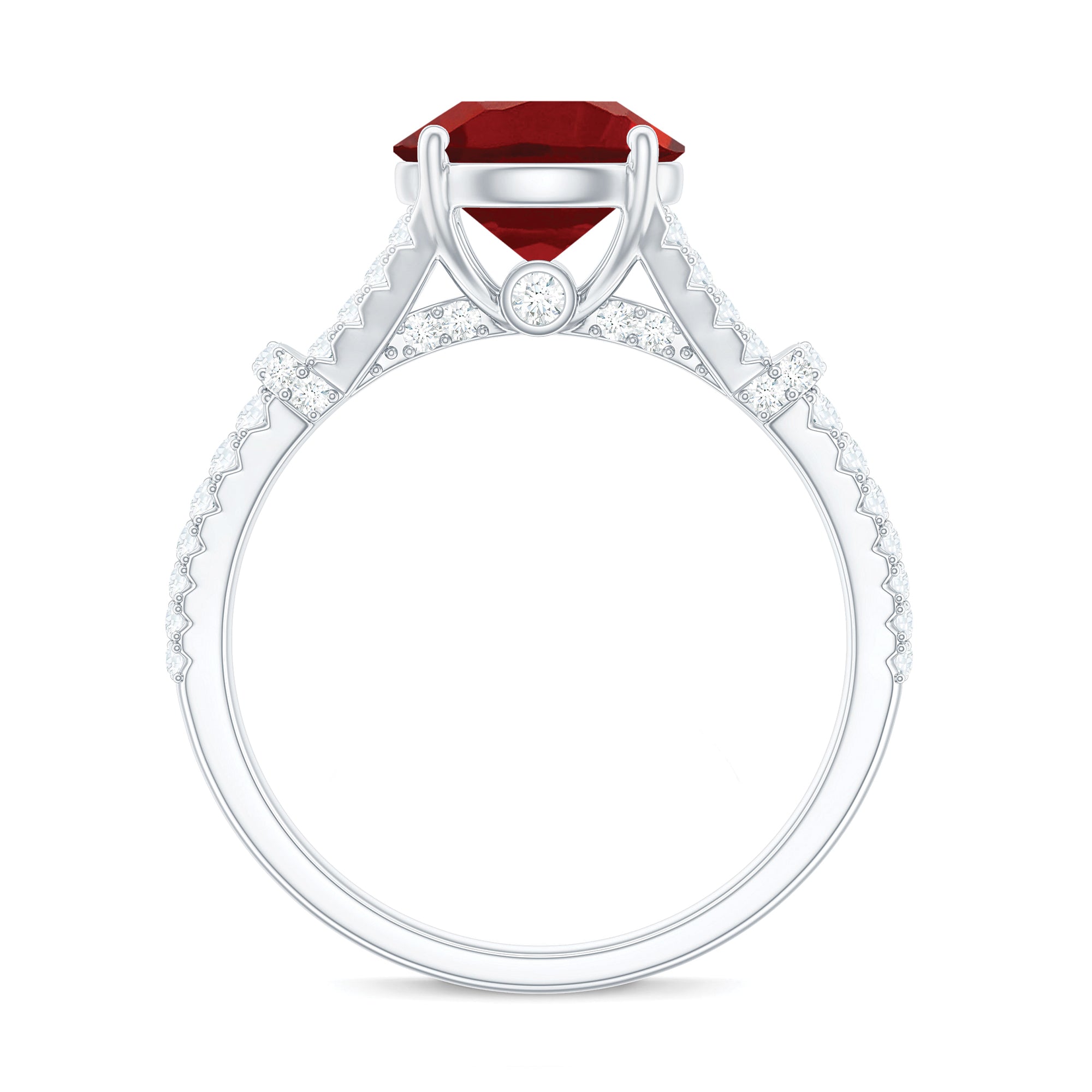 Lab Created Ruby and Diamond Split Shank Engagement Ring