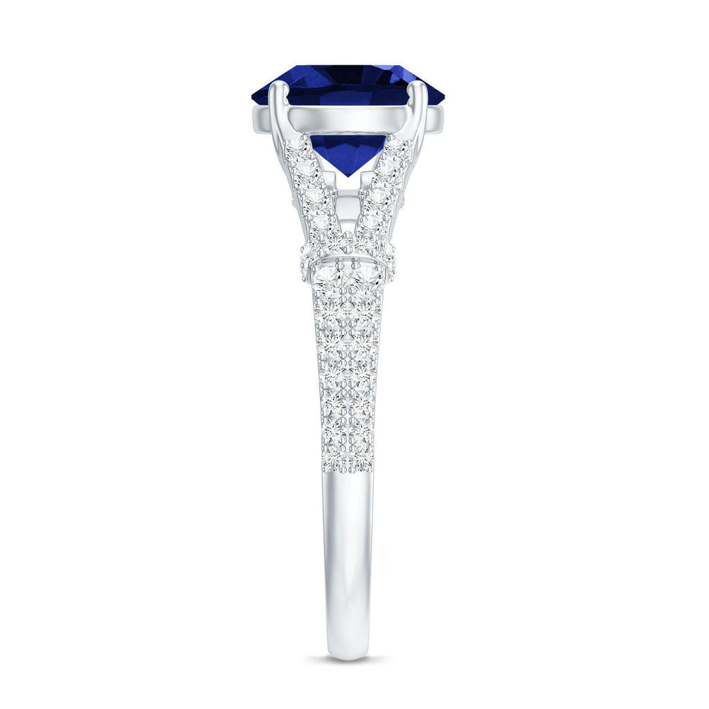 Certified 2.7 Carat Lab Grown Blue Sapphire Engagement Ring with Diamond Split Shank