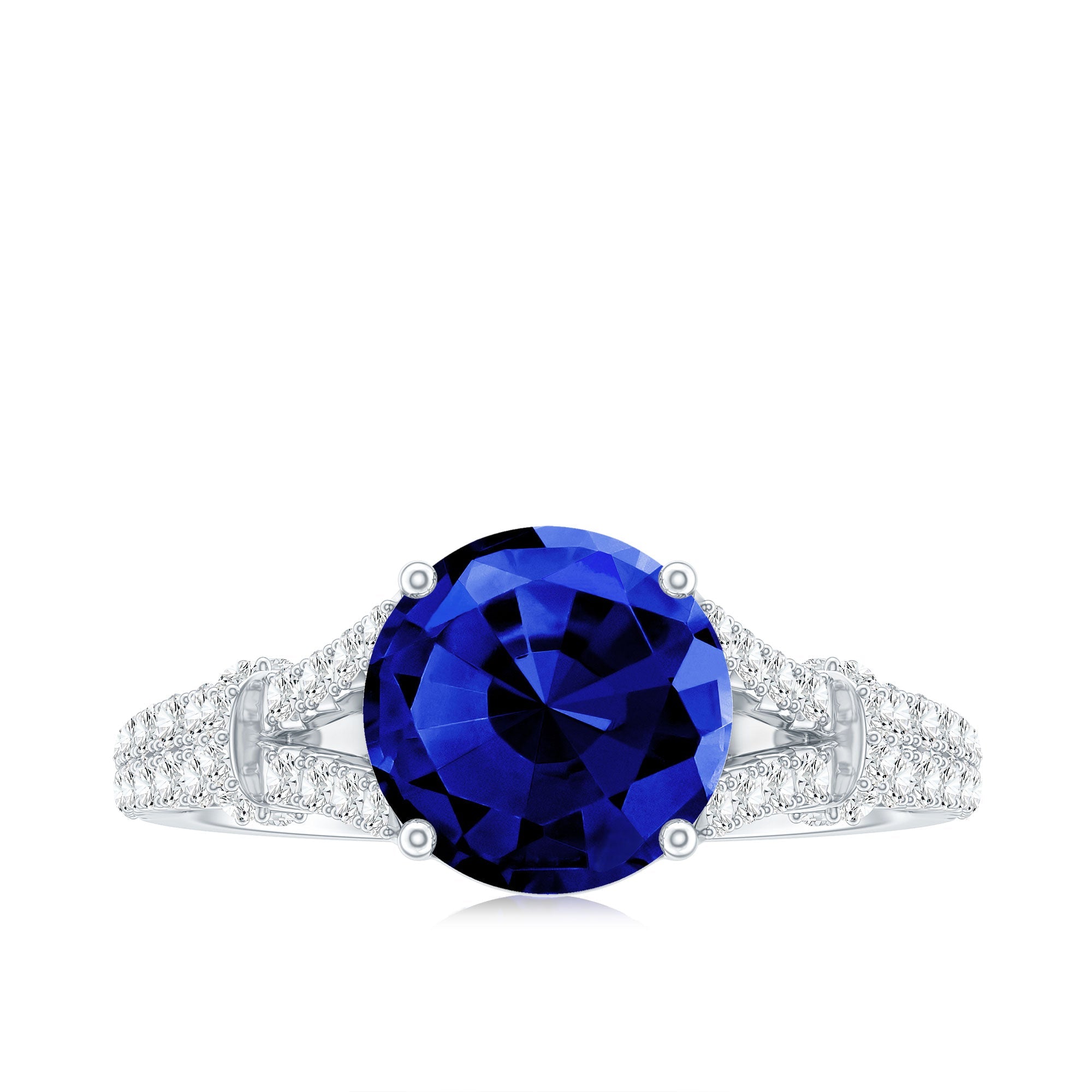 Certified 2.7 Carat Lab Grown Blue Sapphire Engagement Ring with Diamond Split Shank