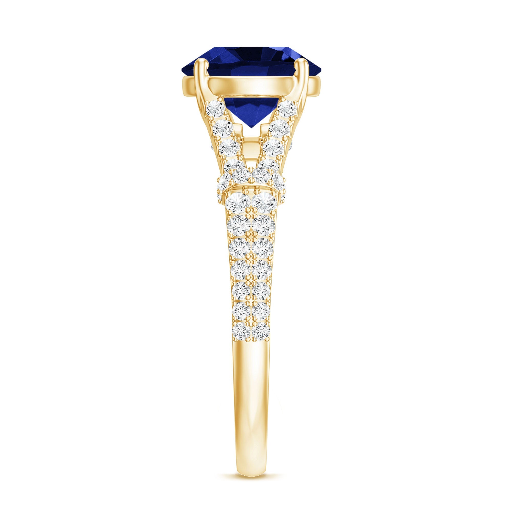 Certified 2.7 Carat Lab Grown Blue Sapphire Engagement Ring with Diamond Split Shank