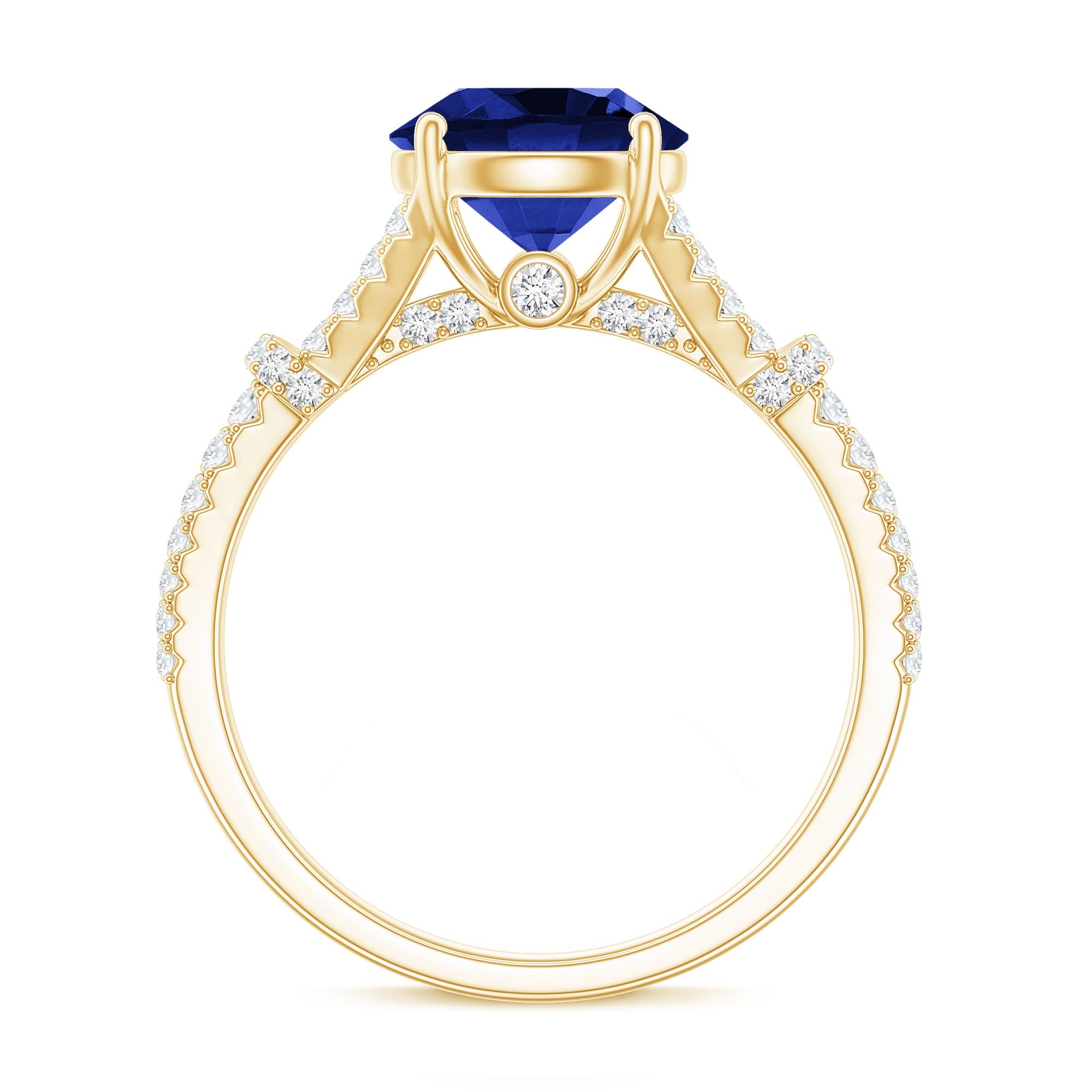 Certified 2.7 Carat Lab Grown Blue Sapphire Engagement Ring with Diamond Split Shank