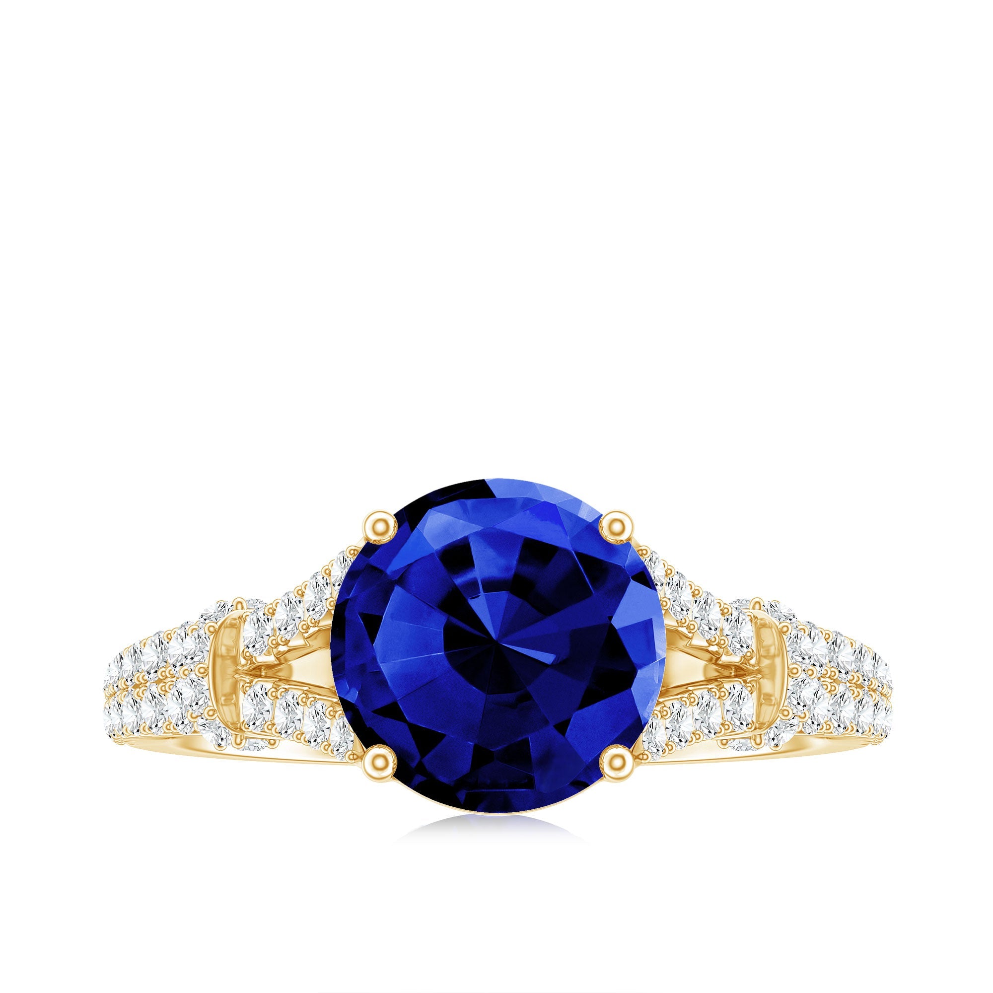 Certified 2.7 Carat Lab Grown Blue Sapphire Engagement Ring with Diamond Split Shank