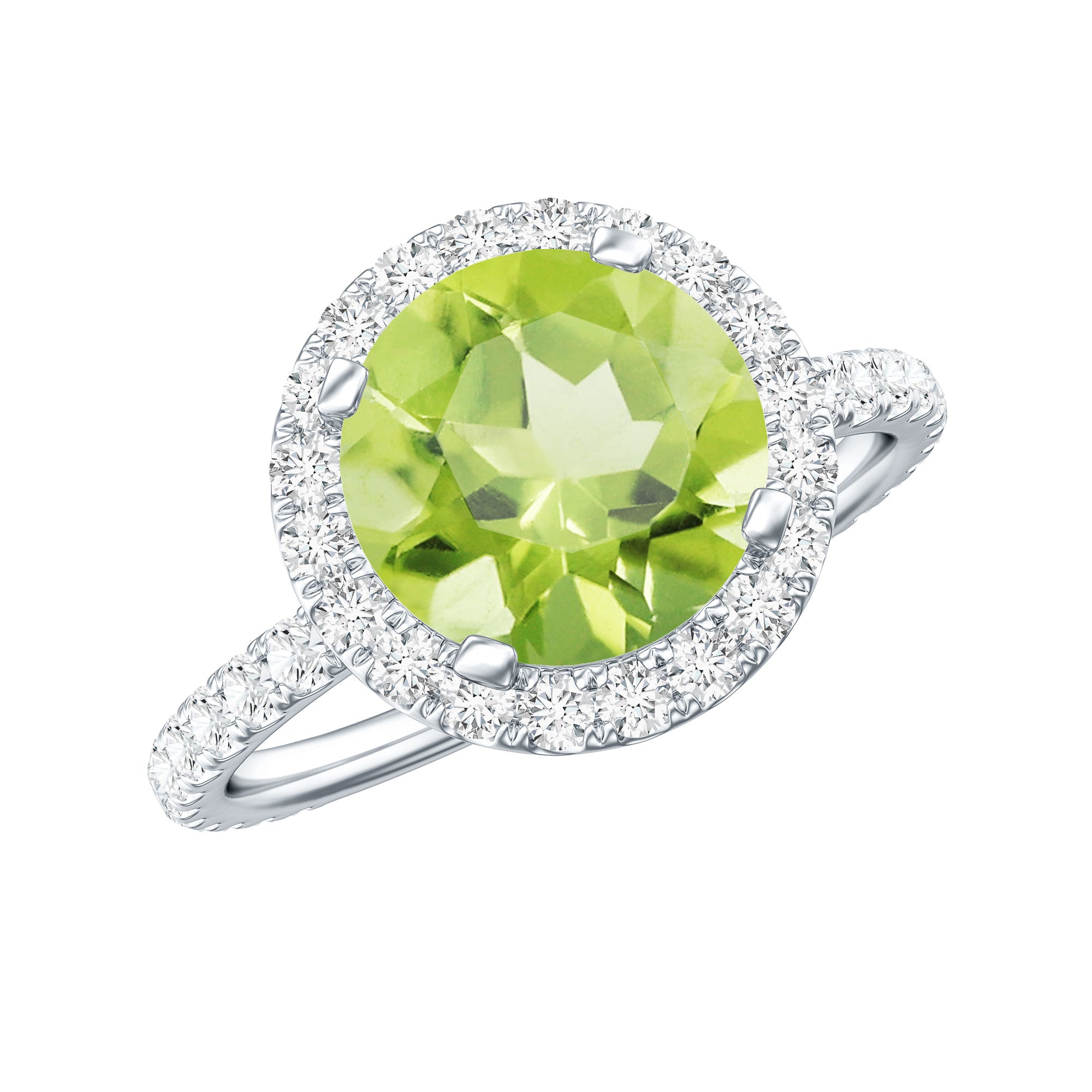 2 Carat Round Peridot Engagement Ring with Diamond Halo