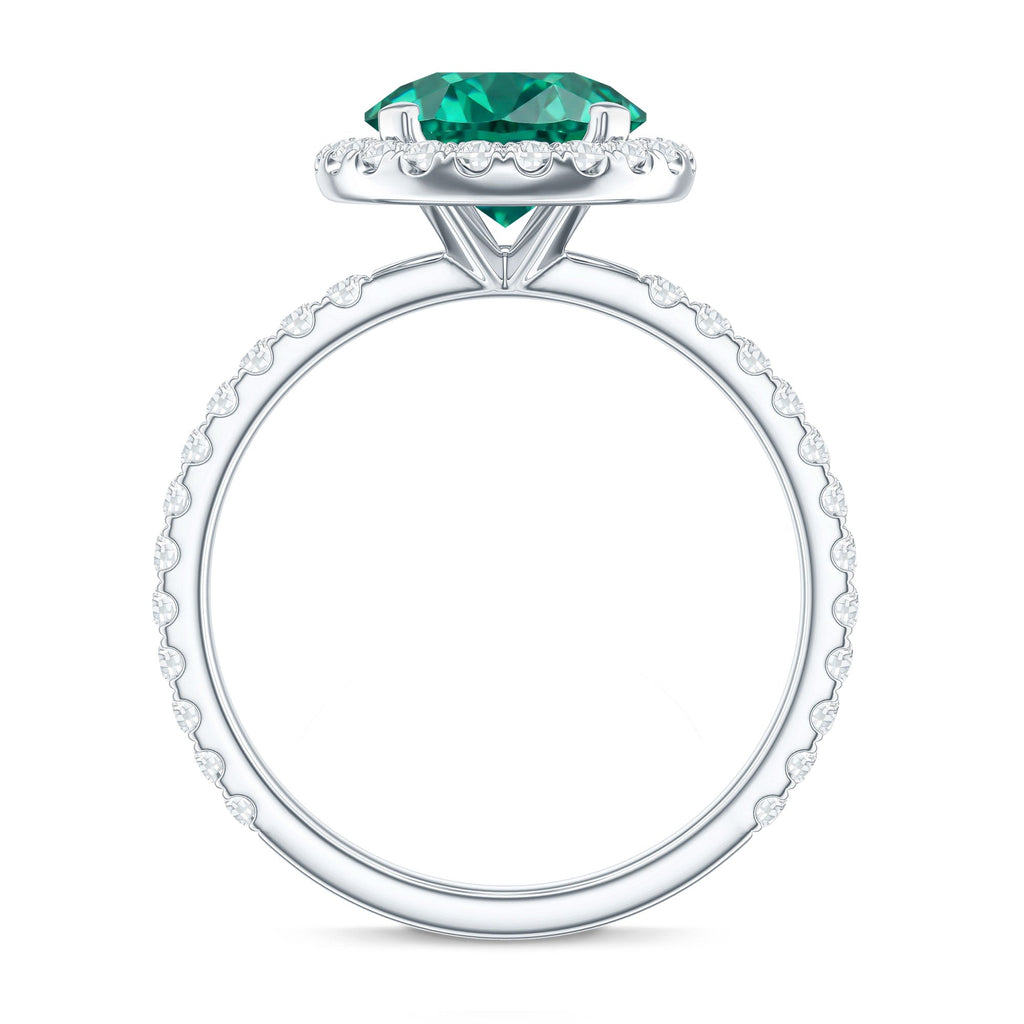 Certified 8 mm Lab Grown Emerald Classic Engagement Ring with Halo