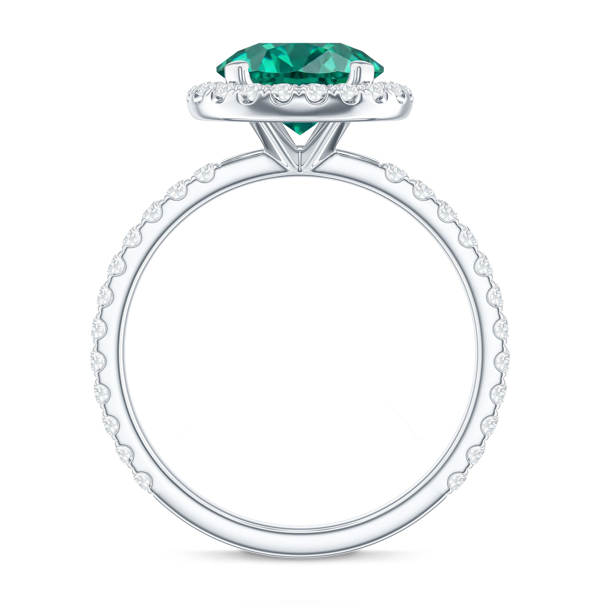 Certified 8 mm Lab Grown Emerald Classic Engagement Ring with Halo