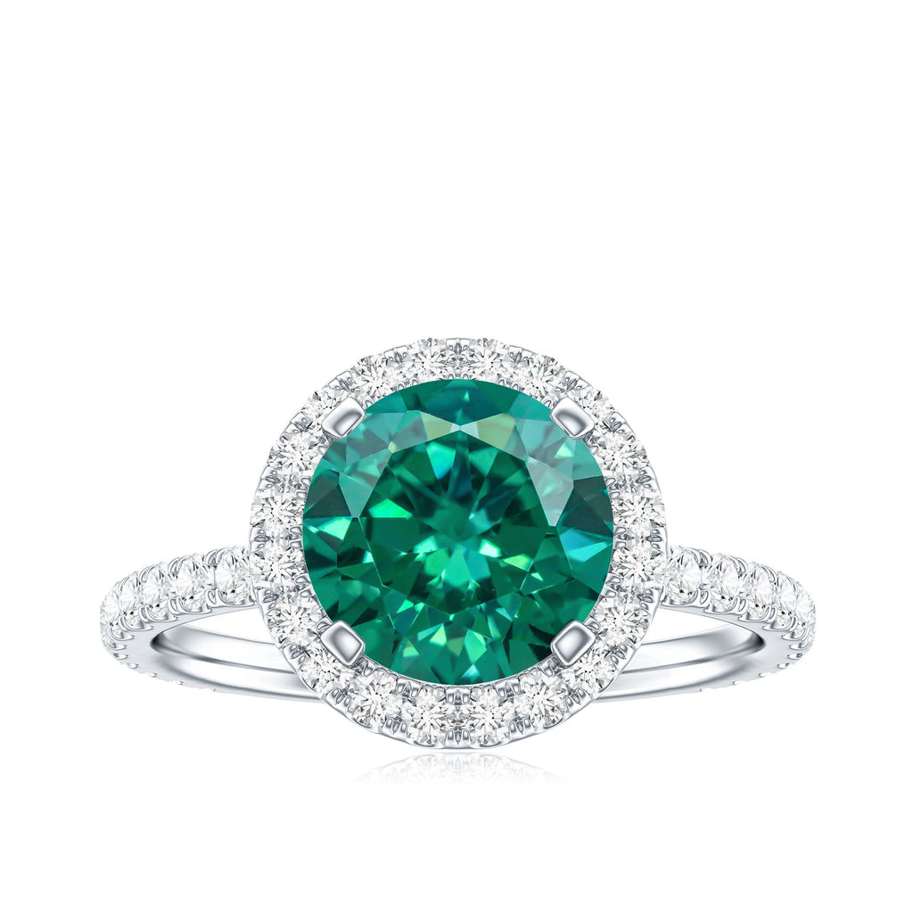 Certified 8 mm Lab Grown Emerald Classic Engagement Ring with Halo