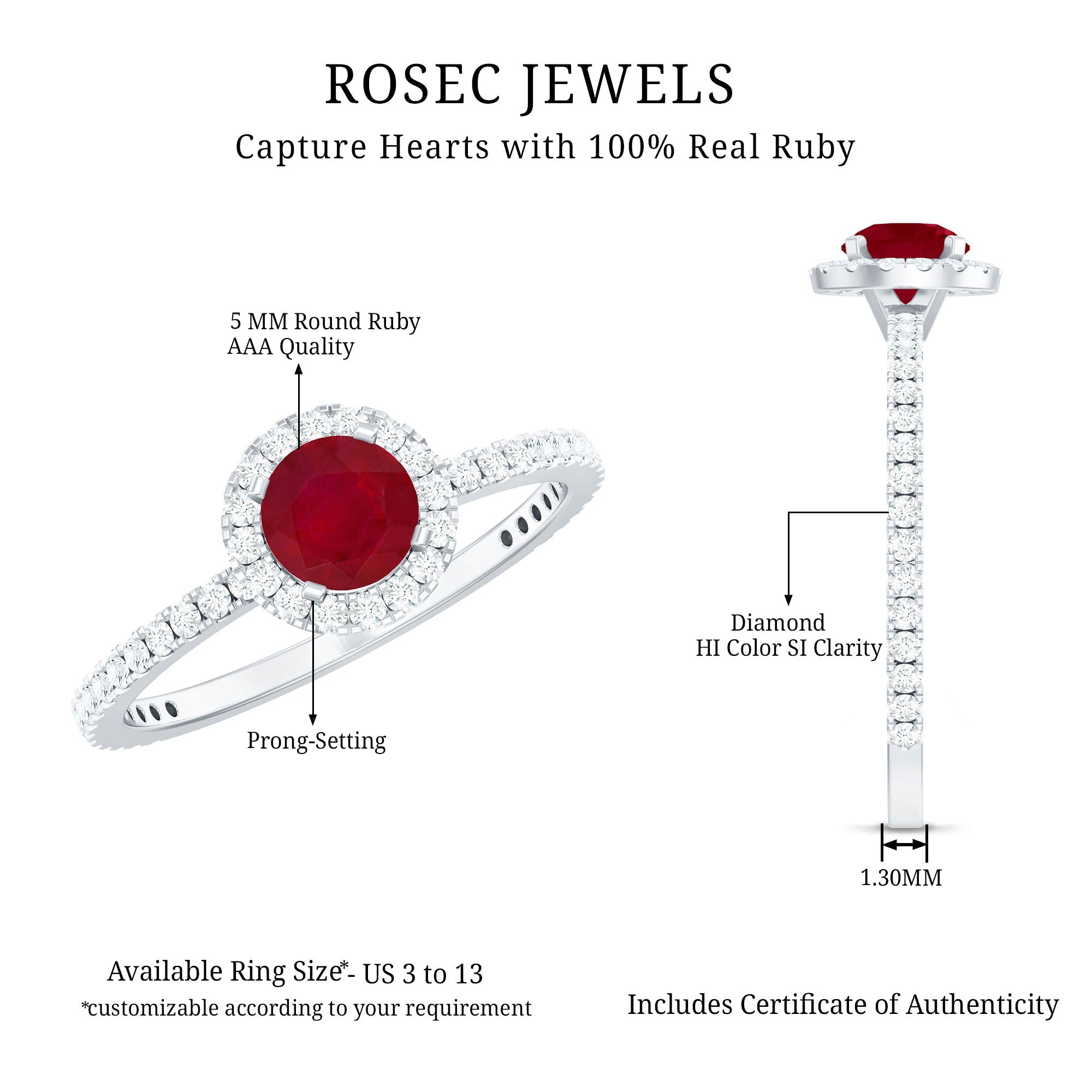 Minimal 0.6 Carat Ruby Engagement Ring with Diamond Halo