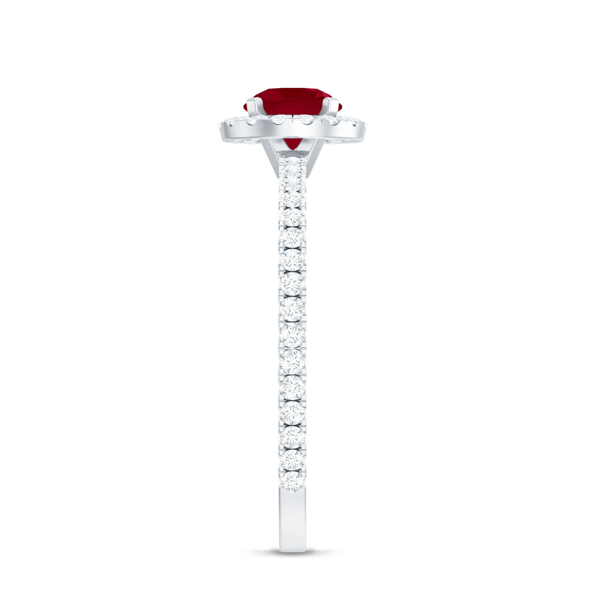 Minimal 0.6 Carat Ruby Engagement Ring with Diamond Halo