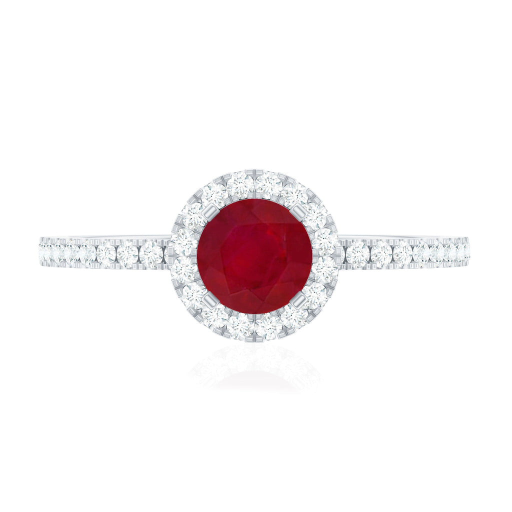 Minimal 0.6 Carat Ruby Engagement Ring with Diamond Halo