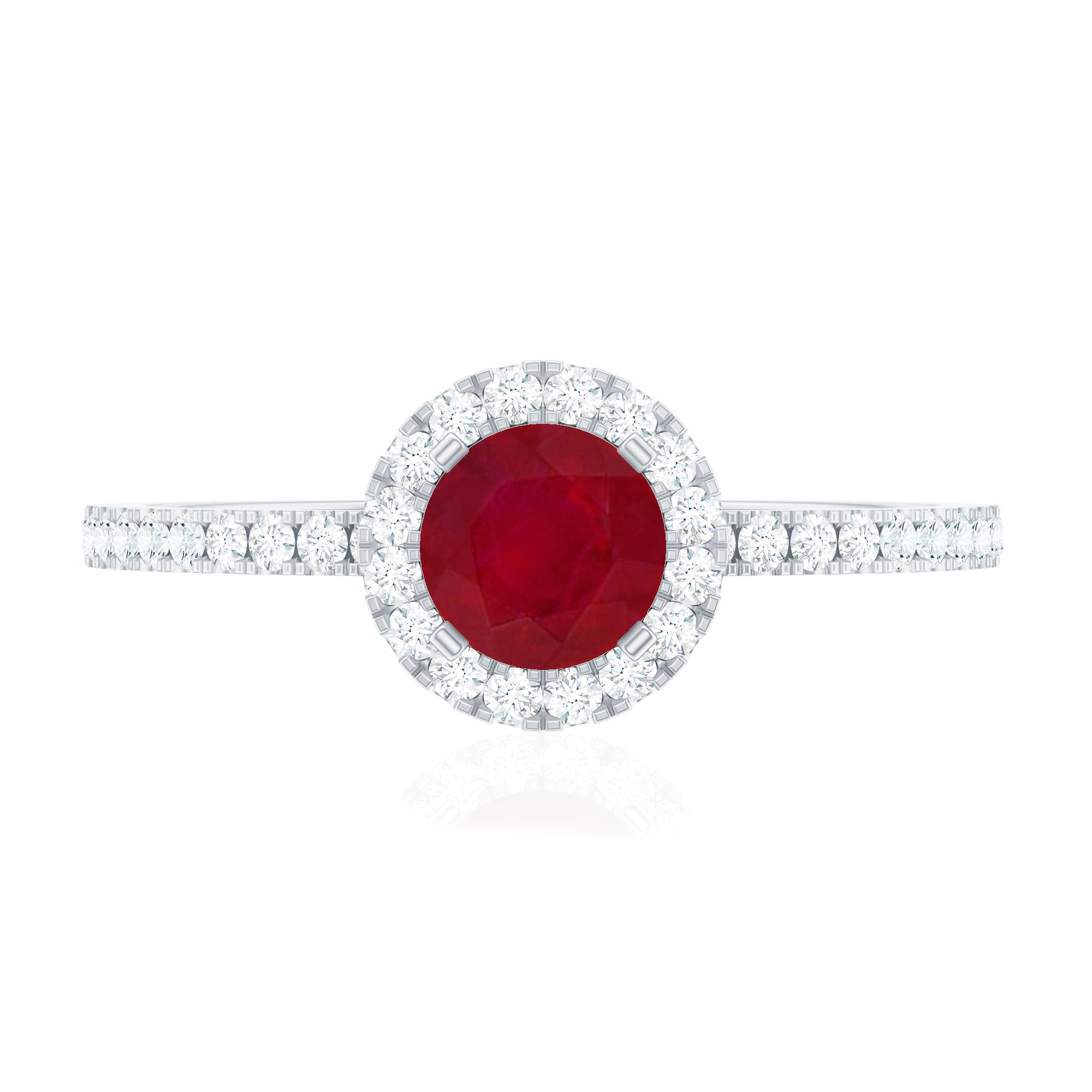 Minimal 0.6 Carat Ruby Engagement Ring with Diamond Halo