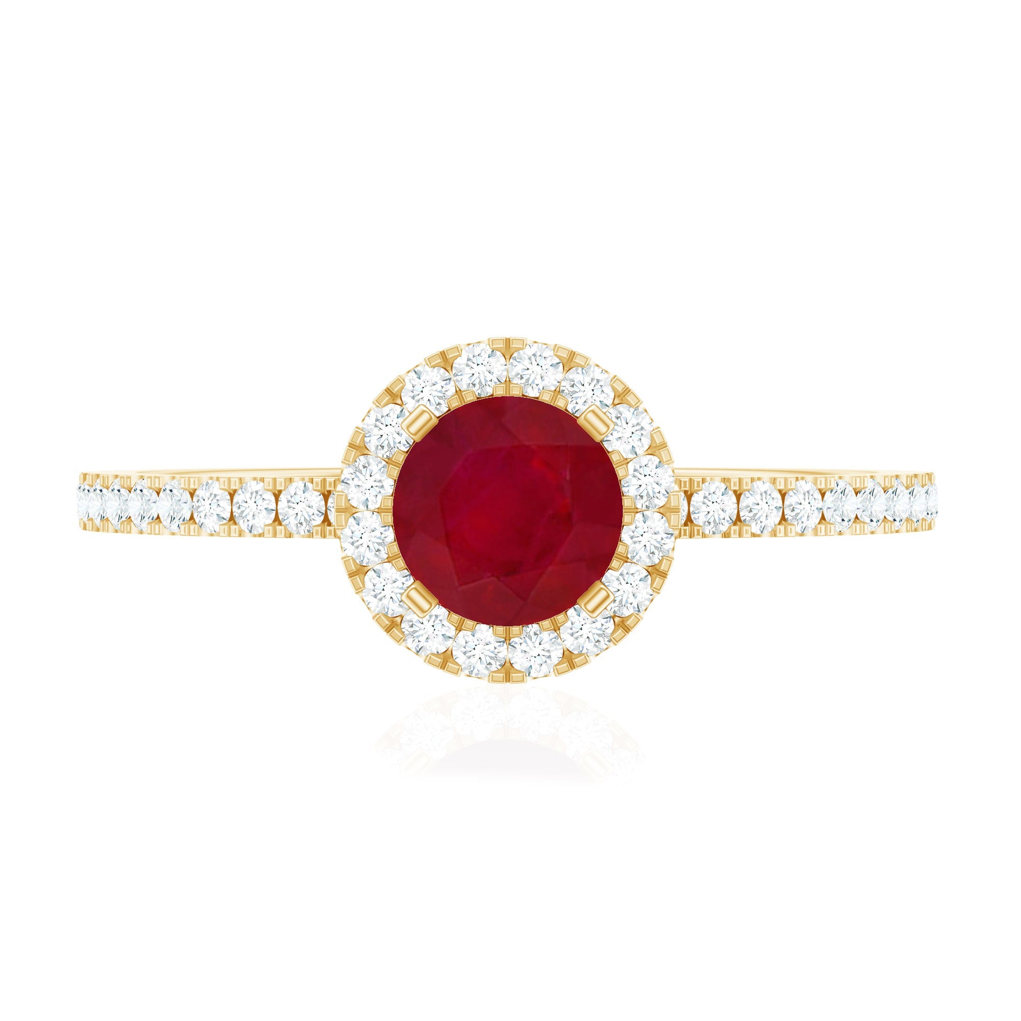 Minimal 0.6 Carat Ruby Engagement Ring with Diamond Halo