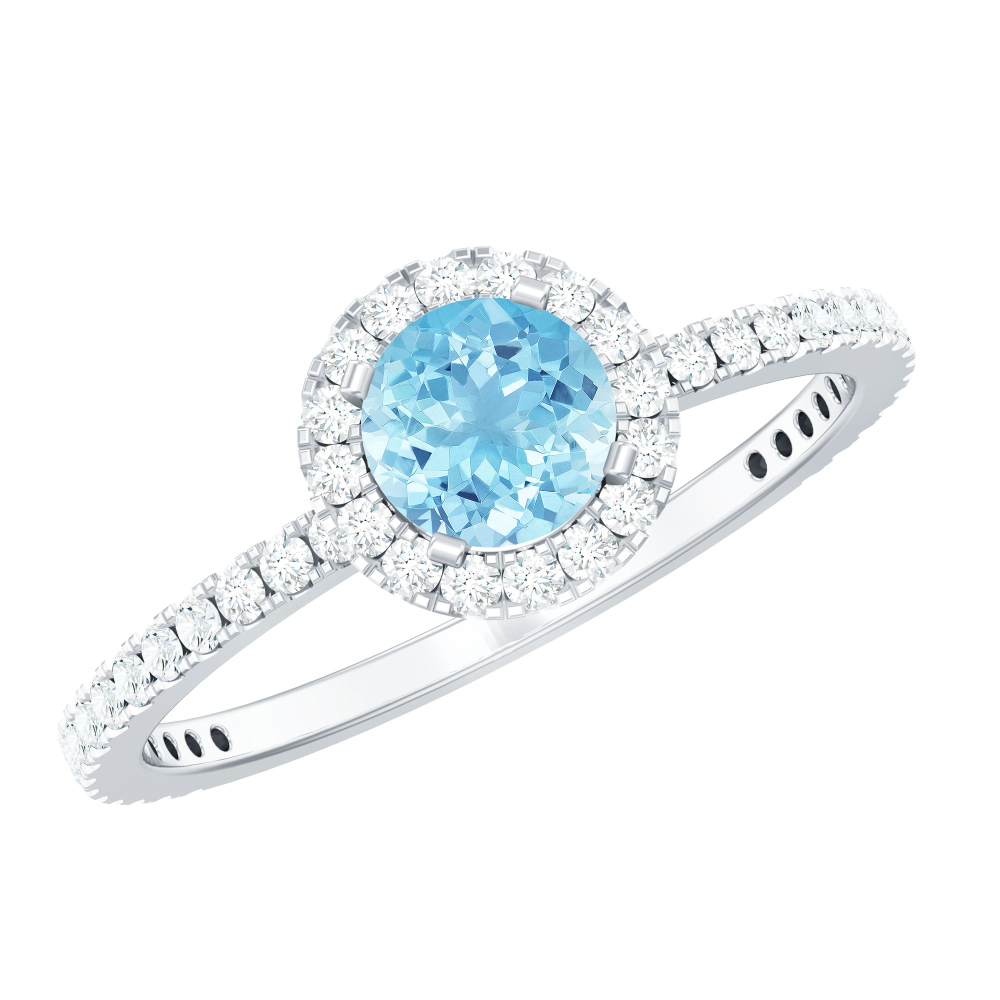Genuine Blue Aquamarine Ring with Diamond Accent