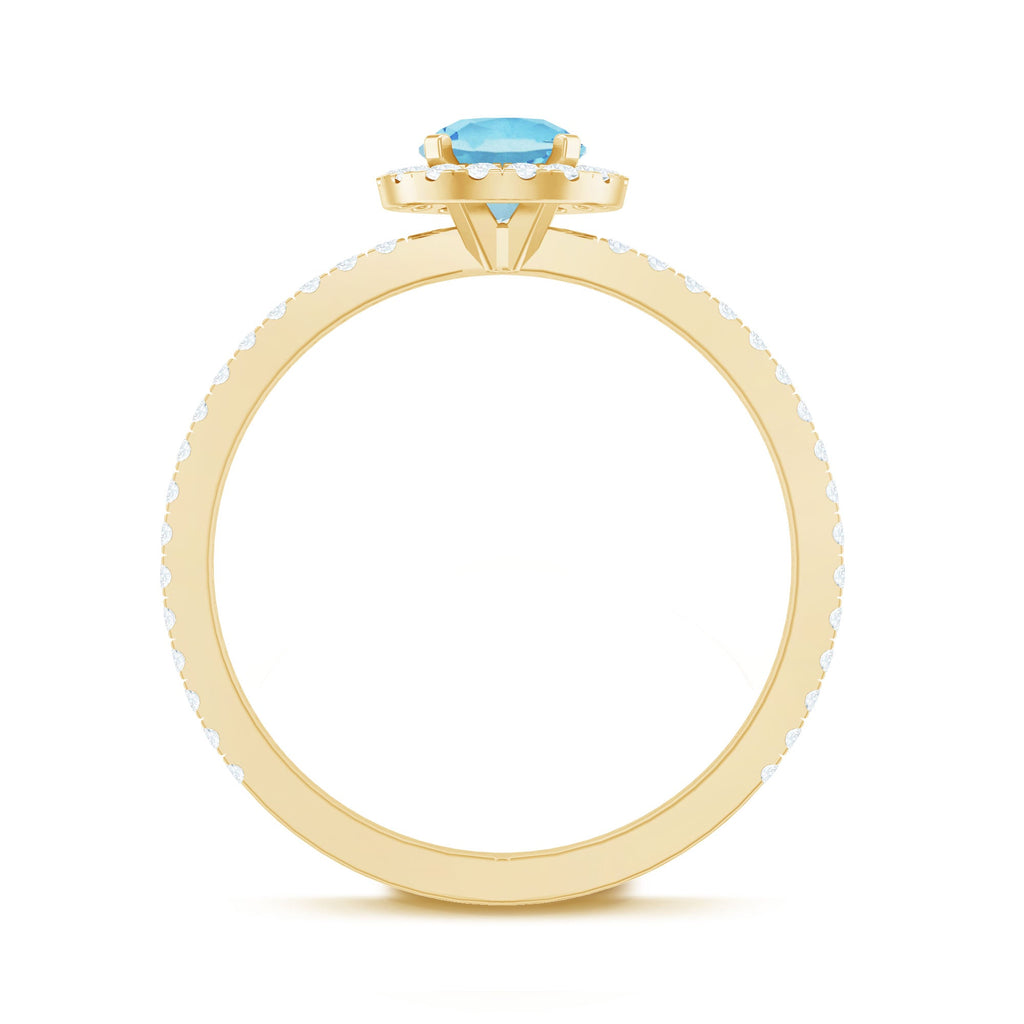 Genuine Blue Aquamarine Ring with Diamond Accent