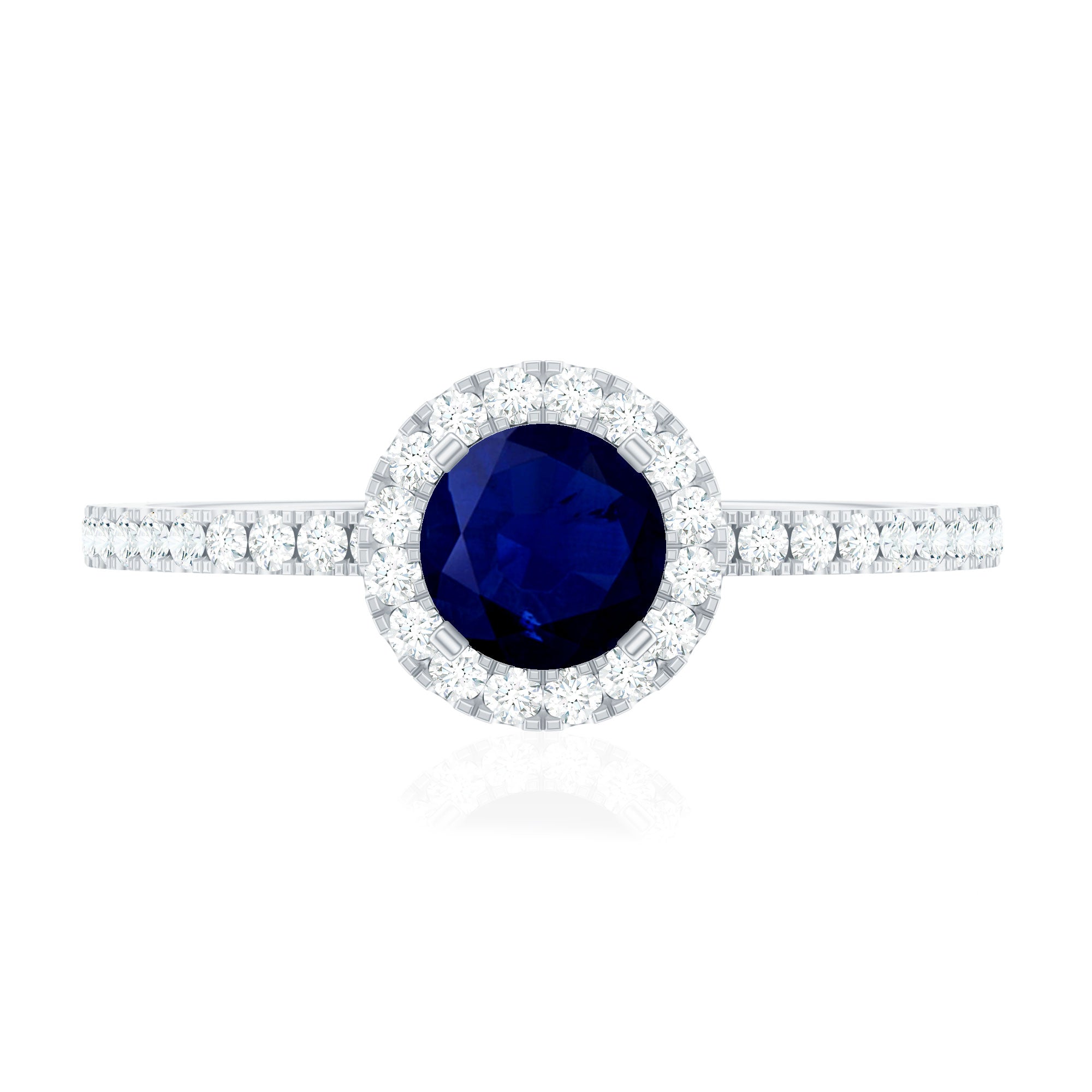 0.95 Carat Round Blue Sapphire and Diamond Halo Engagement Ring