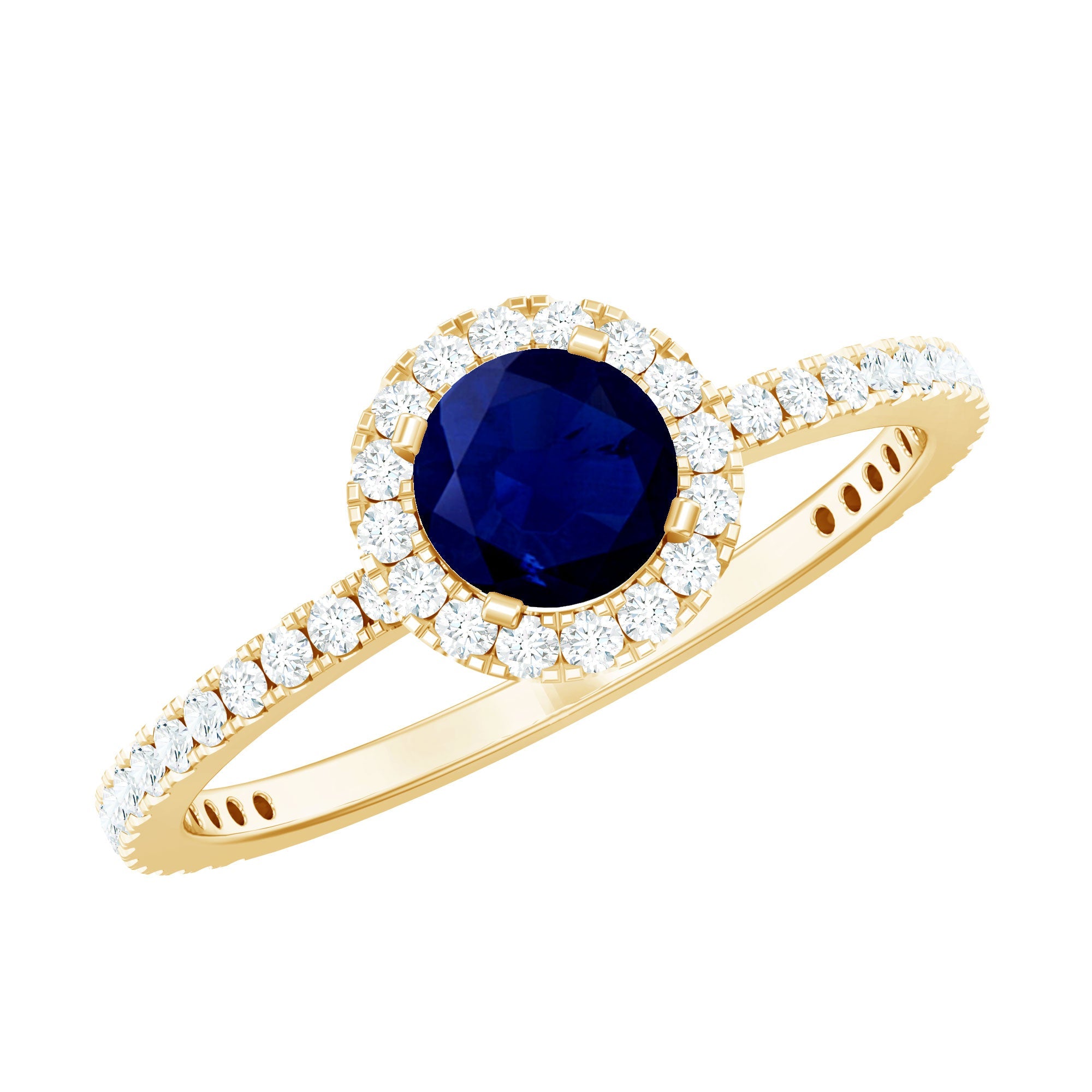 0.95 Carat Round Blue Sapphire and Diamond Halo Engagement Ring
