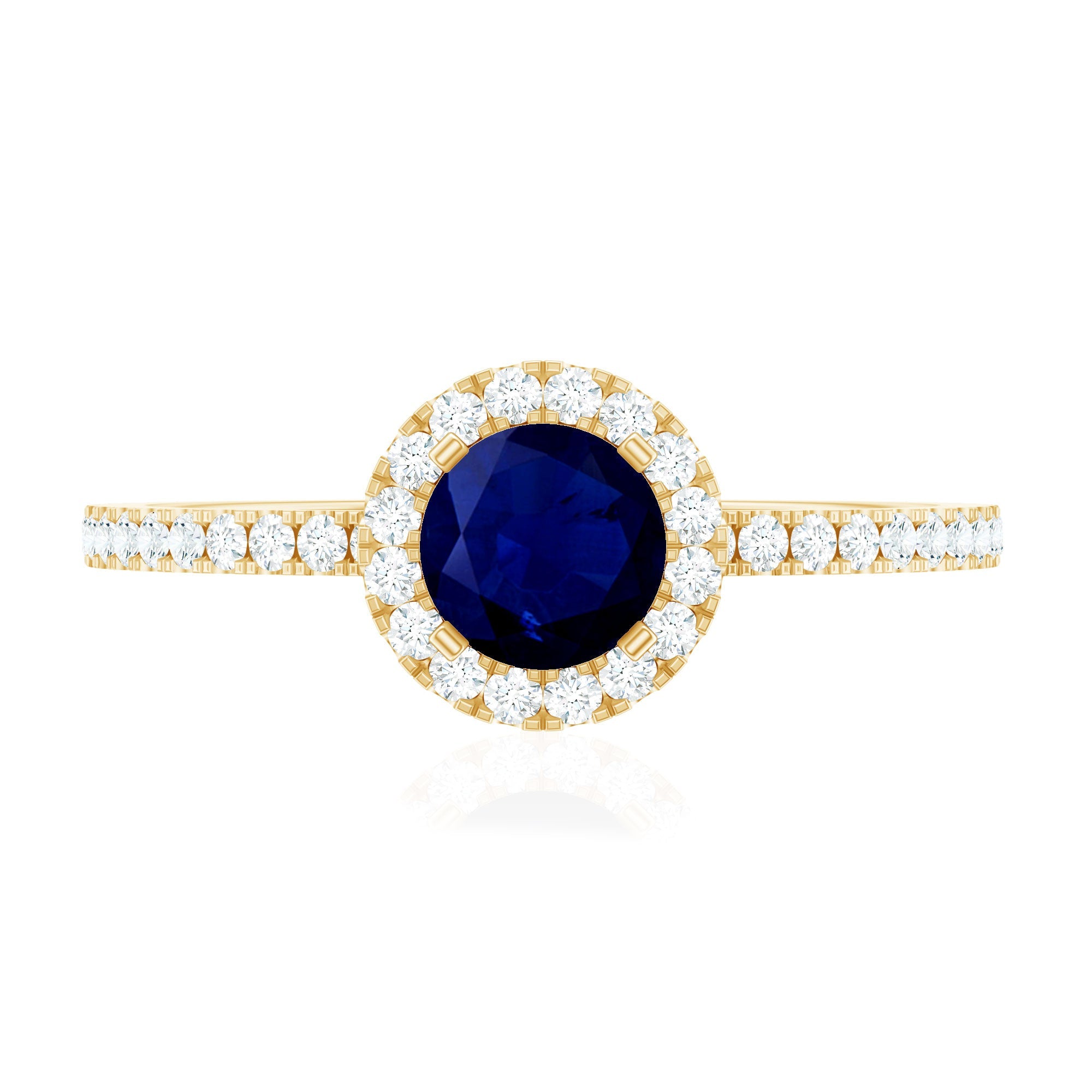 0.95 Carat Round Blue Sapphire and Diamond Halo Engagement Ring