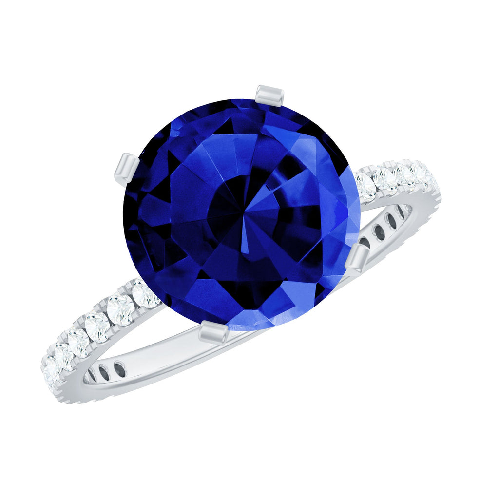 Certified 4.5 Carat Lab Grown Blue Sapphire Engagement Ring with Diamond