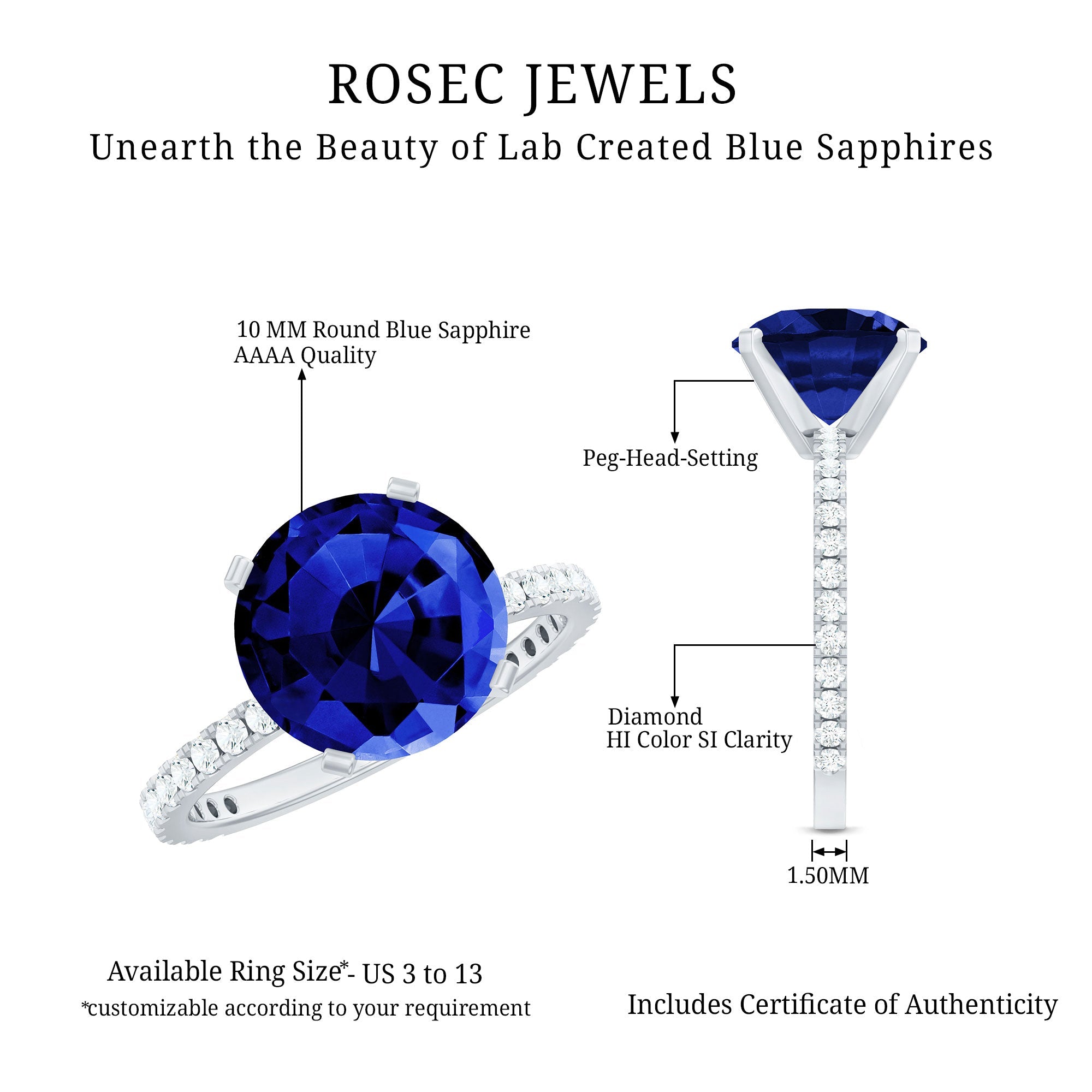 Certified 4.5 Carat Lab Grown Blue Sapphire Engagement Ring with Diamond