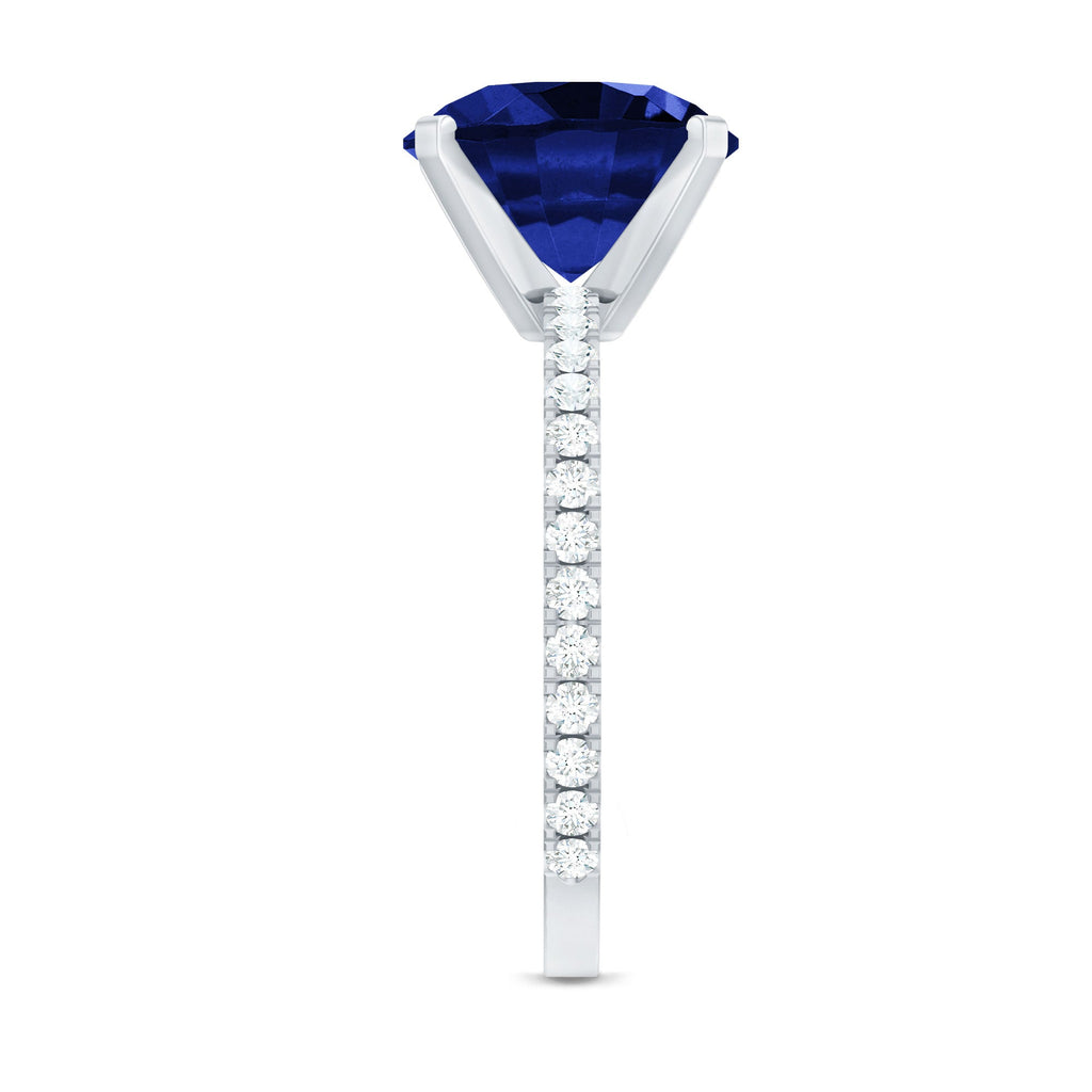 Certified 4.5 Carat Lab Grown Blue Sapphire Engagement Ring with Diamond