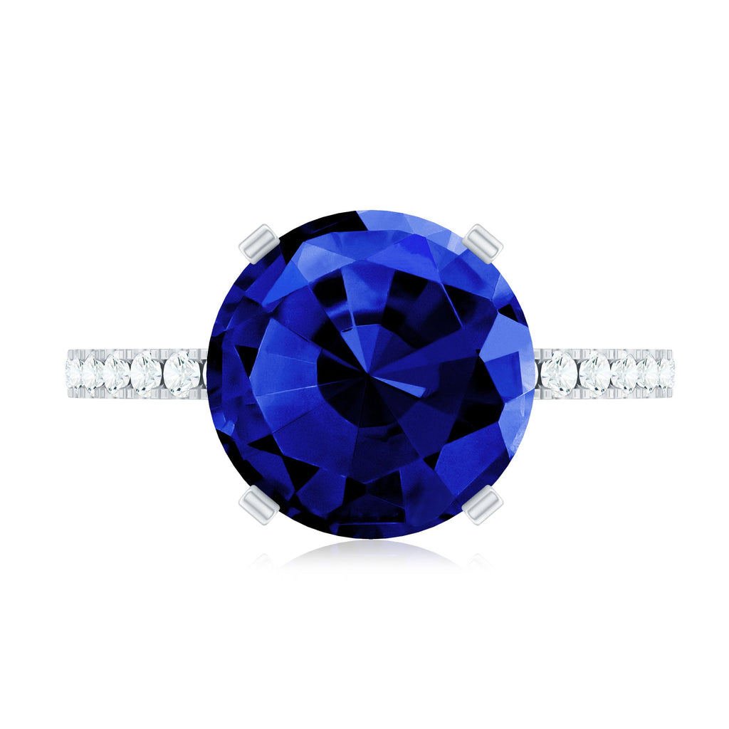 Certified 4.5 Carat Lab Grown Blue Sapphire Engagement Ring with Diamond