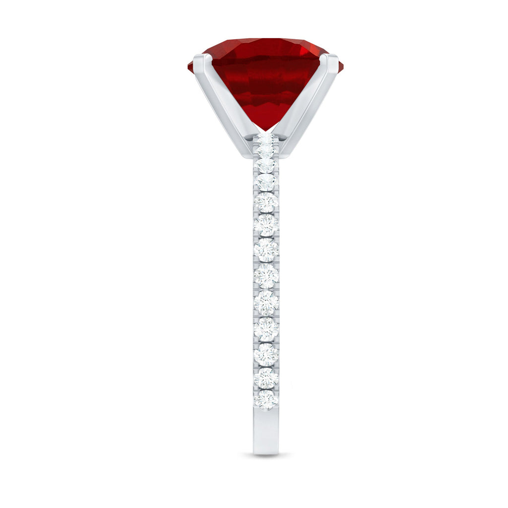 10 MM Lab Created Ruby Solitaire Engagement Ring With Real Diamonds