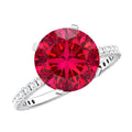 Round 5 Carat Lab Created Ruby Huge Engagement Ring with Diamond Side Stones