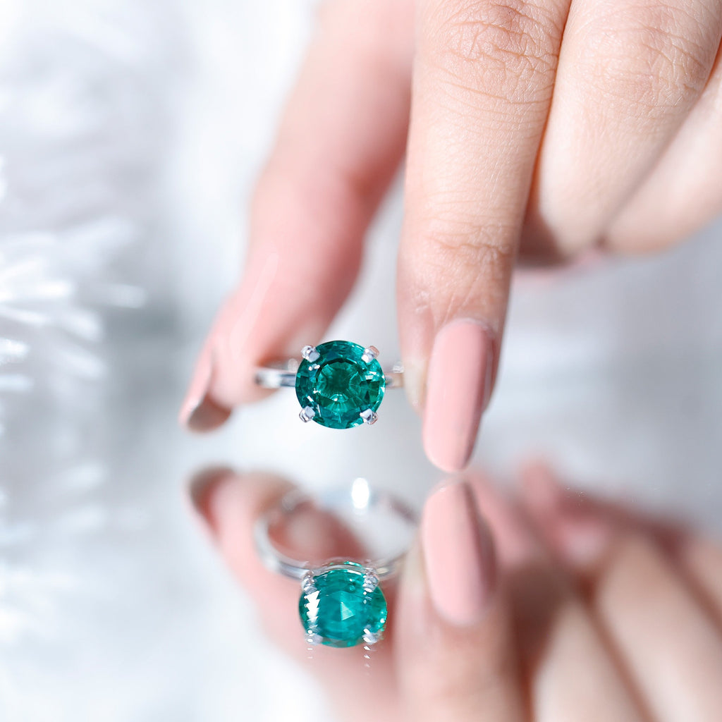3.5 Carat Round Lab Created Emerald Solitaire Engagement Ring