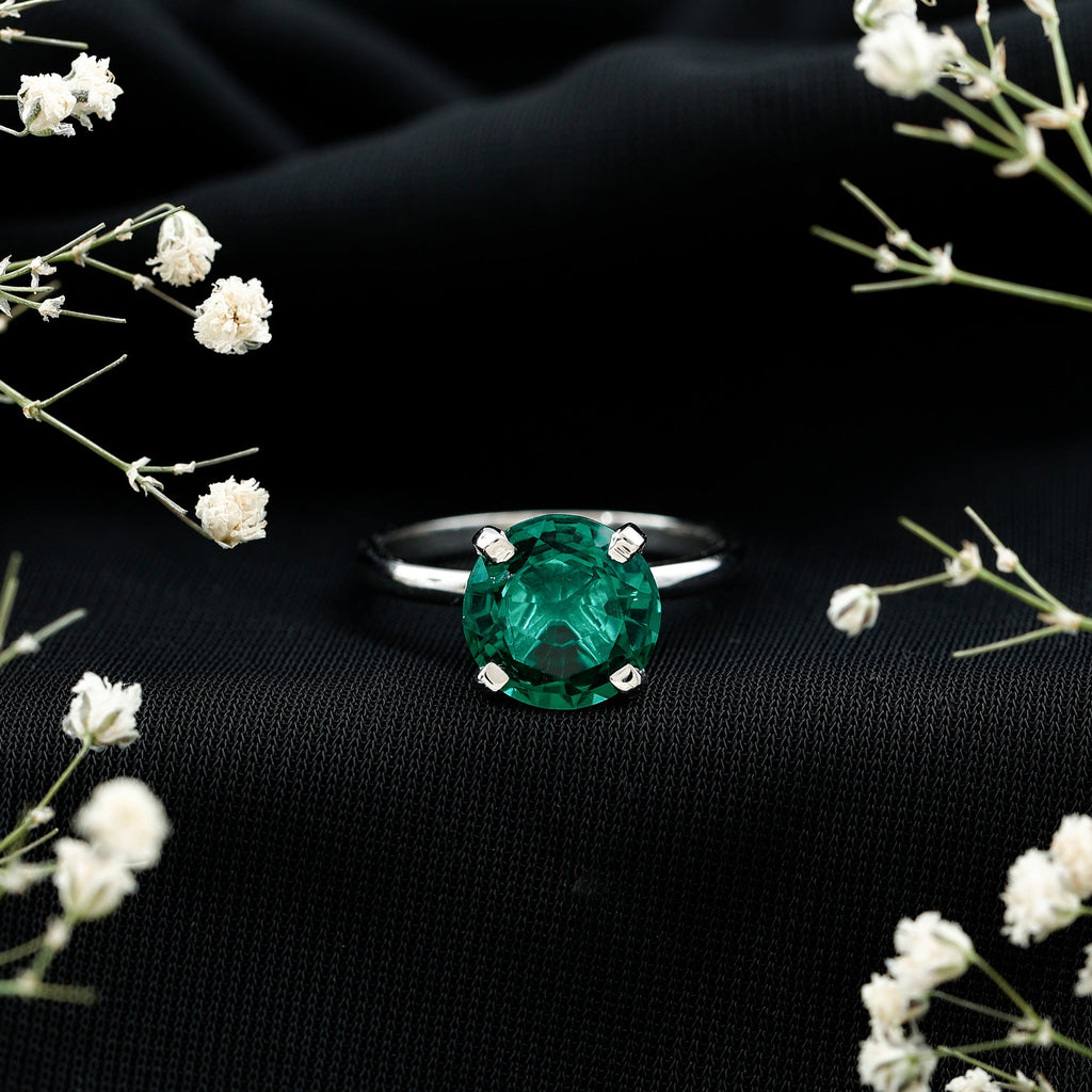 3.5 Carat Round Lab Created Emerald Solitaire Engagement Ring