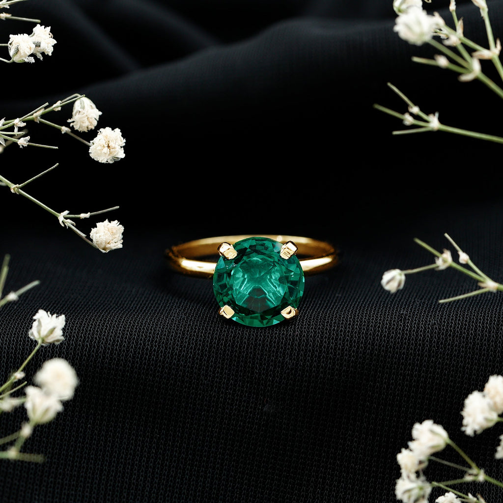 3.5 Carat Round Lab Created Emerald Solitaire Engagement Ring