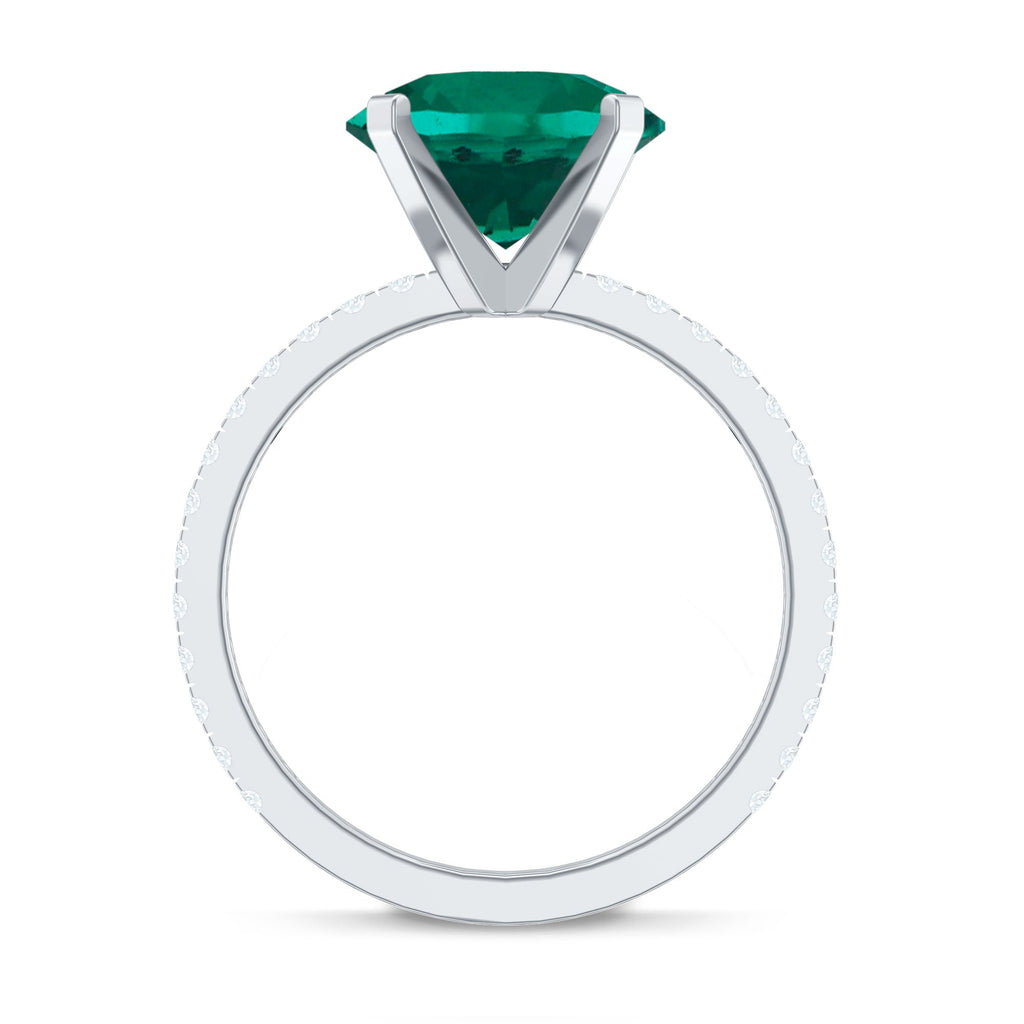 Certified 10 mm Solitaire Lab Grown Emerald Engagement Ring with Diamond