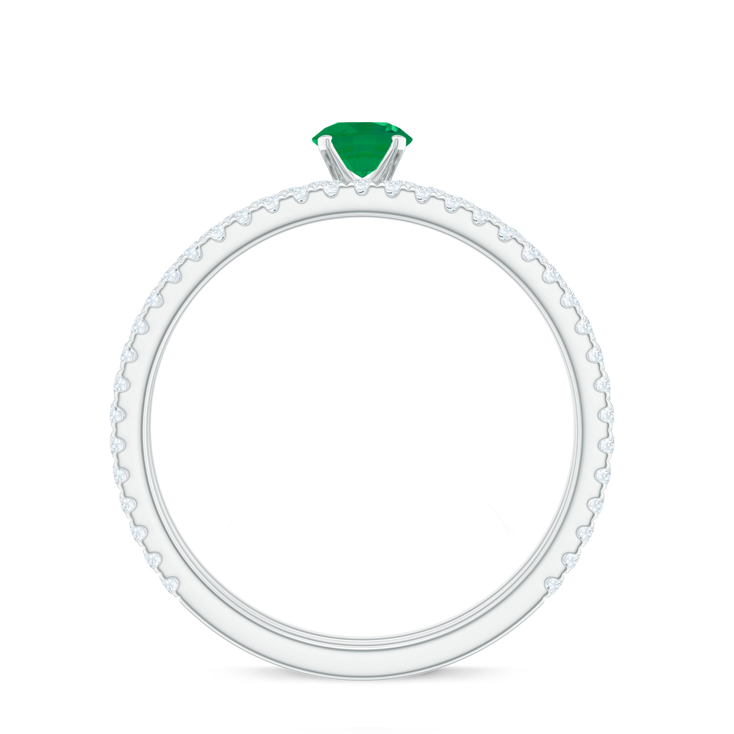 Minimal Emerald Diamond Wedding Engagement Ring Set of 2