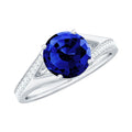 2.7 Carat Round Lab Grown Blue Sapphire Engagement Ring with Diamond Split Shank