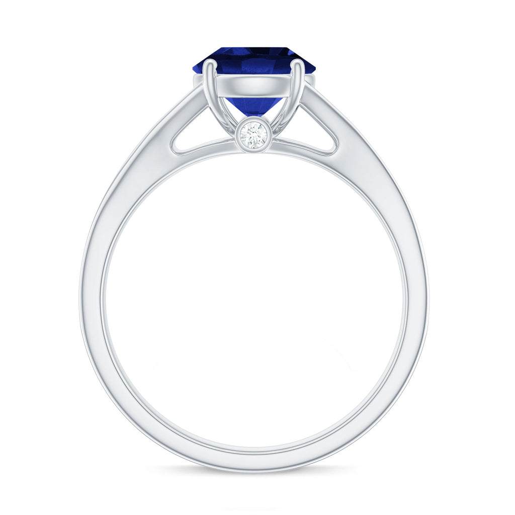 2.7 Carat Round Lab Grown Blue Sapphire Engagement Ring with Diamond Split Shank