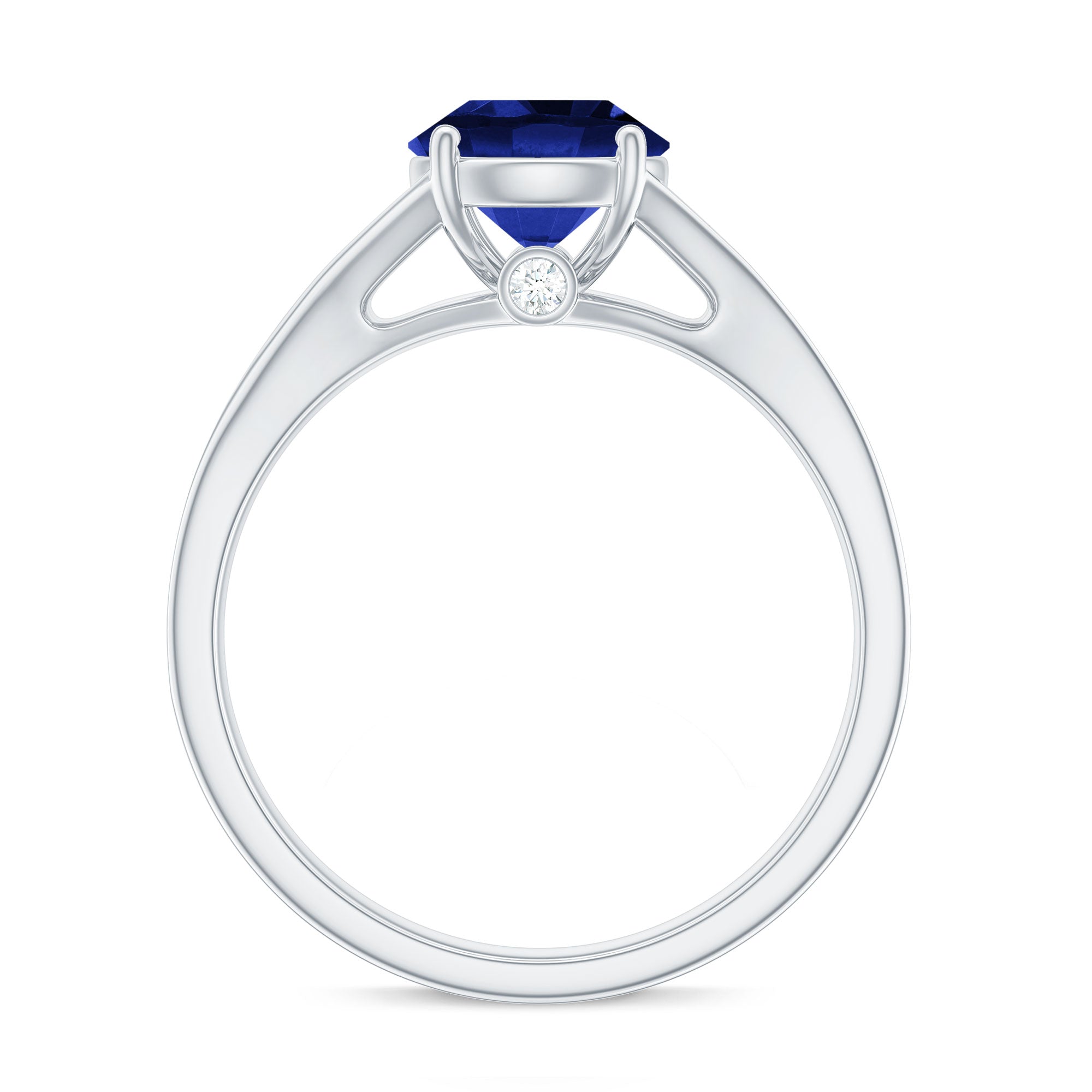 2.7 Carat Round Lab Grown Blue Sapphire Engagement Ring with Diamond Split Shank