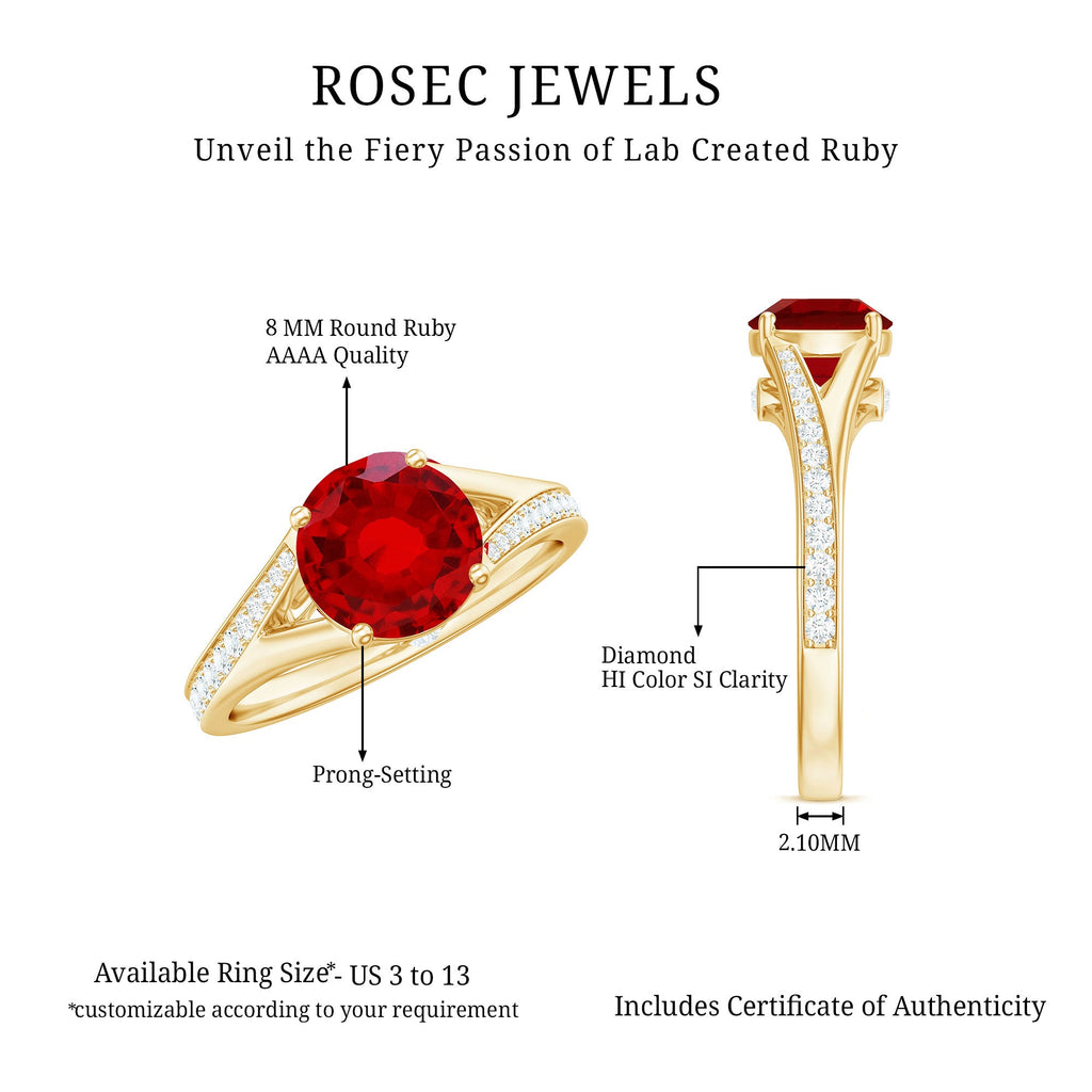 Lab Created Ruby and Diamond Engagement Ring in Split Shank