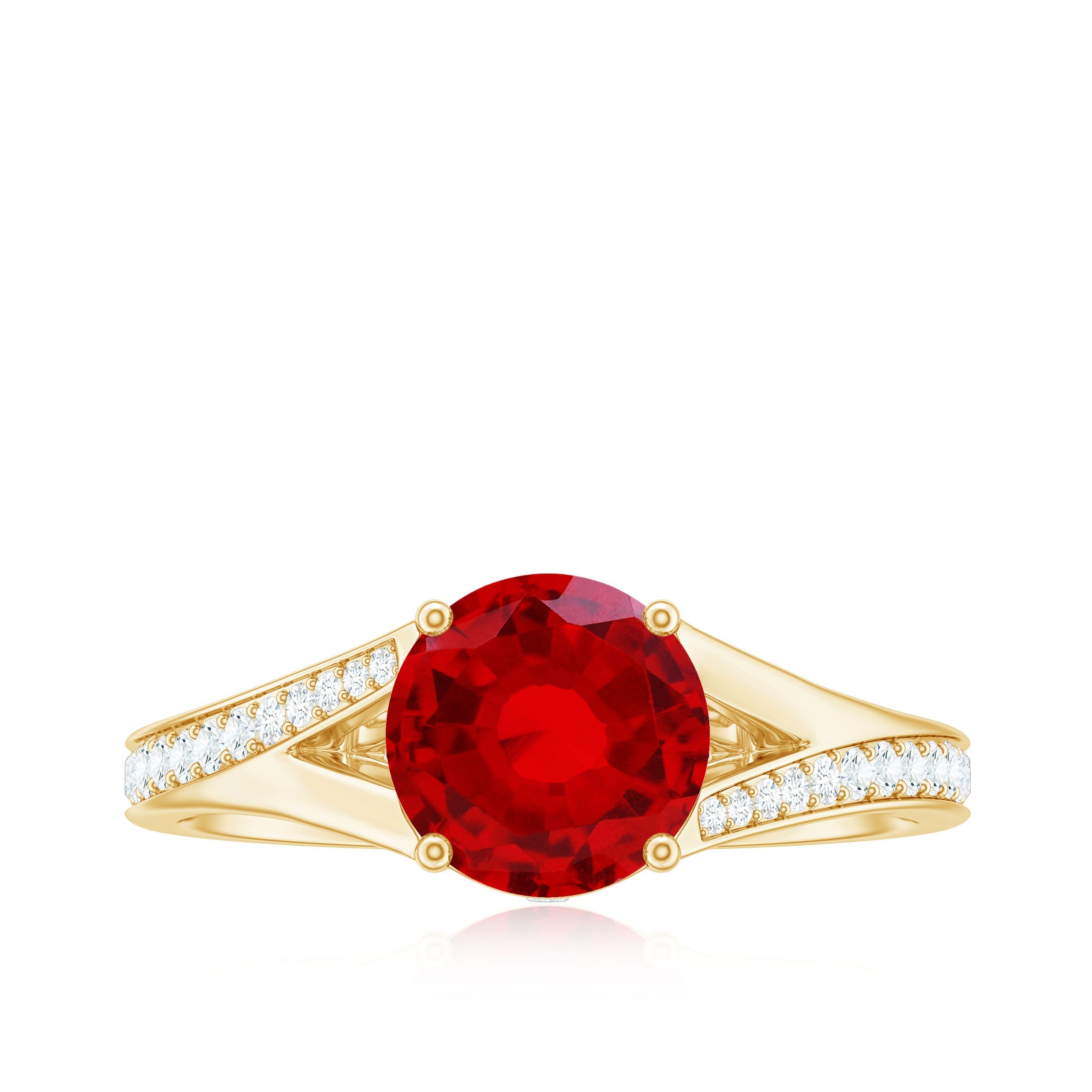 Lab Created Ruby and Diamond Engagement Ring in Split Shank