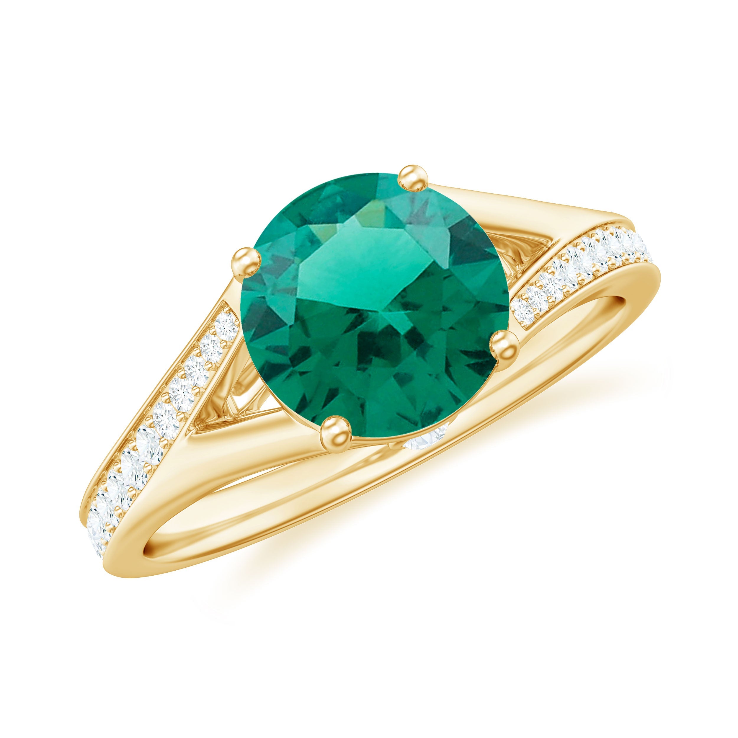 Certified 2 Carat Lab Grown Emerald Split Shank Engagement Ring with Diamond