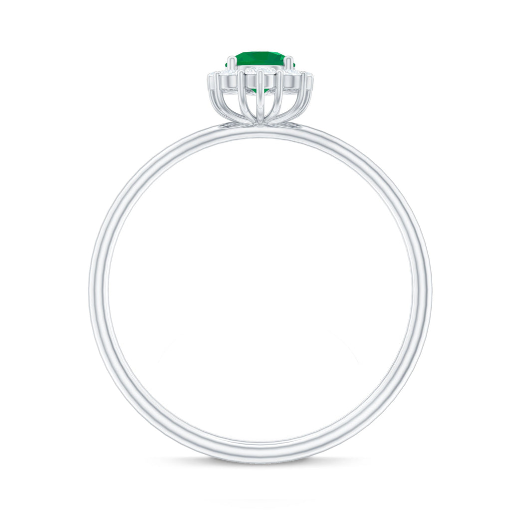 Certified Natural Emerald Promise Ring with Diamond Halo