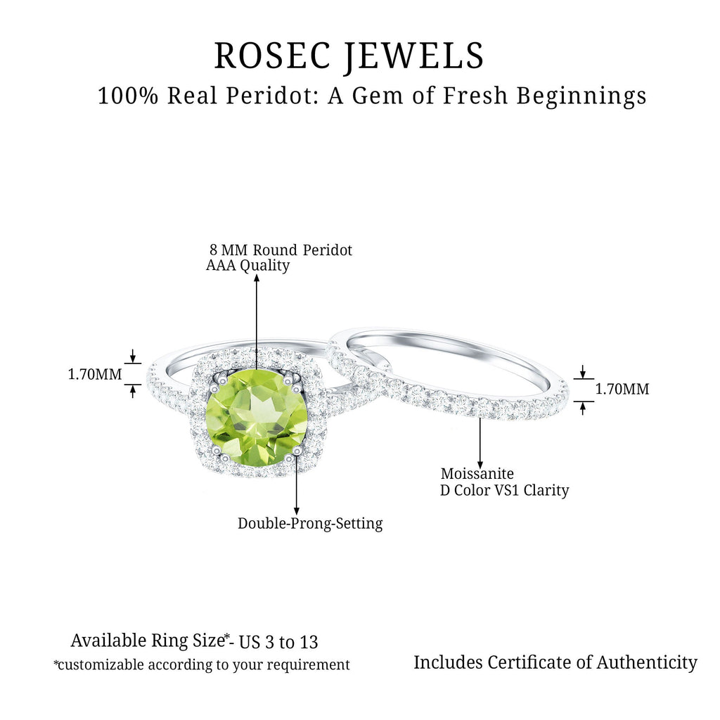 Natural 2 Carat Peridot Engagement Ring with Wedding Band