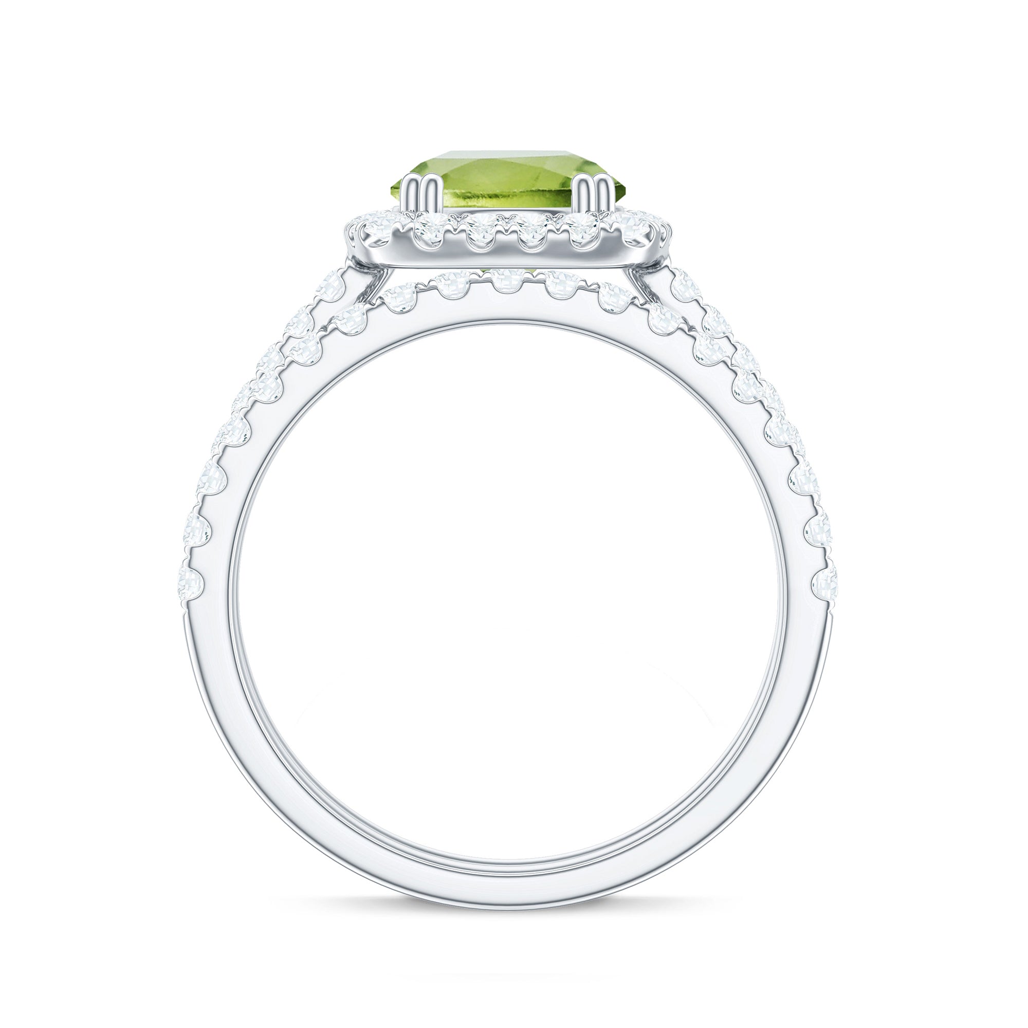 Natural 2 Carat Peridot Engagement Ring with Wedding Band