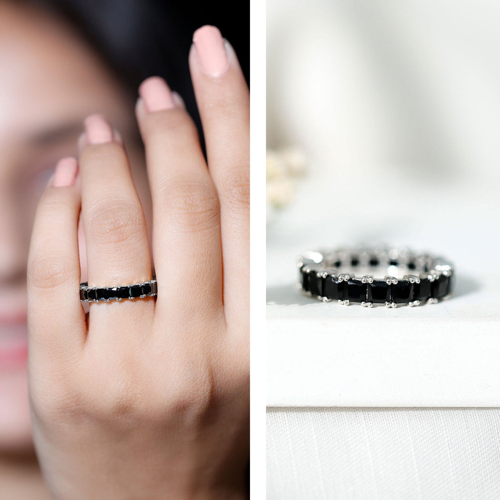 Certified Black Spinel Princess Cut Eternity Band Ring