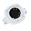 Certified 8mm Black Onyx Statement Engagement Ring with Diamond Double Halo