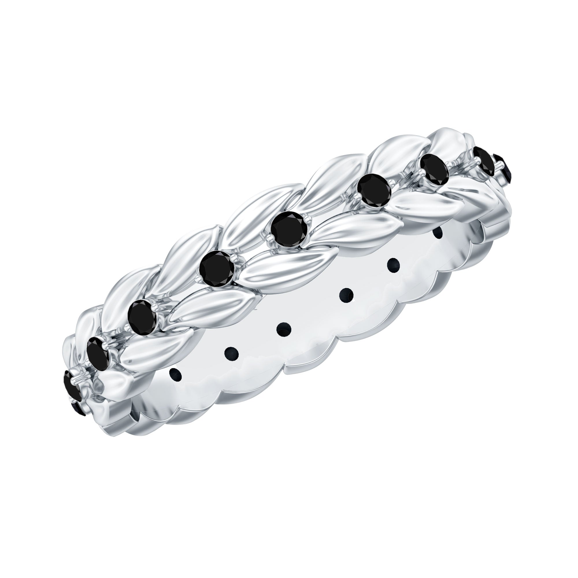 Nature Inspired Black Onyx Leaf Wedding Band for Women