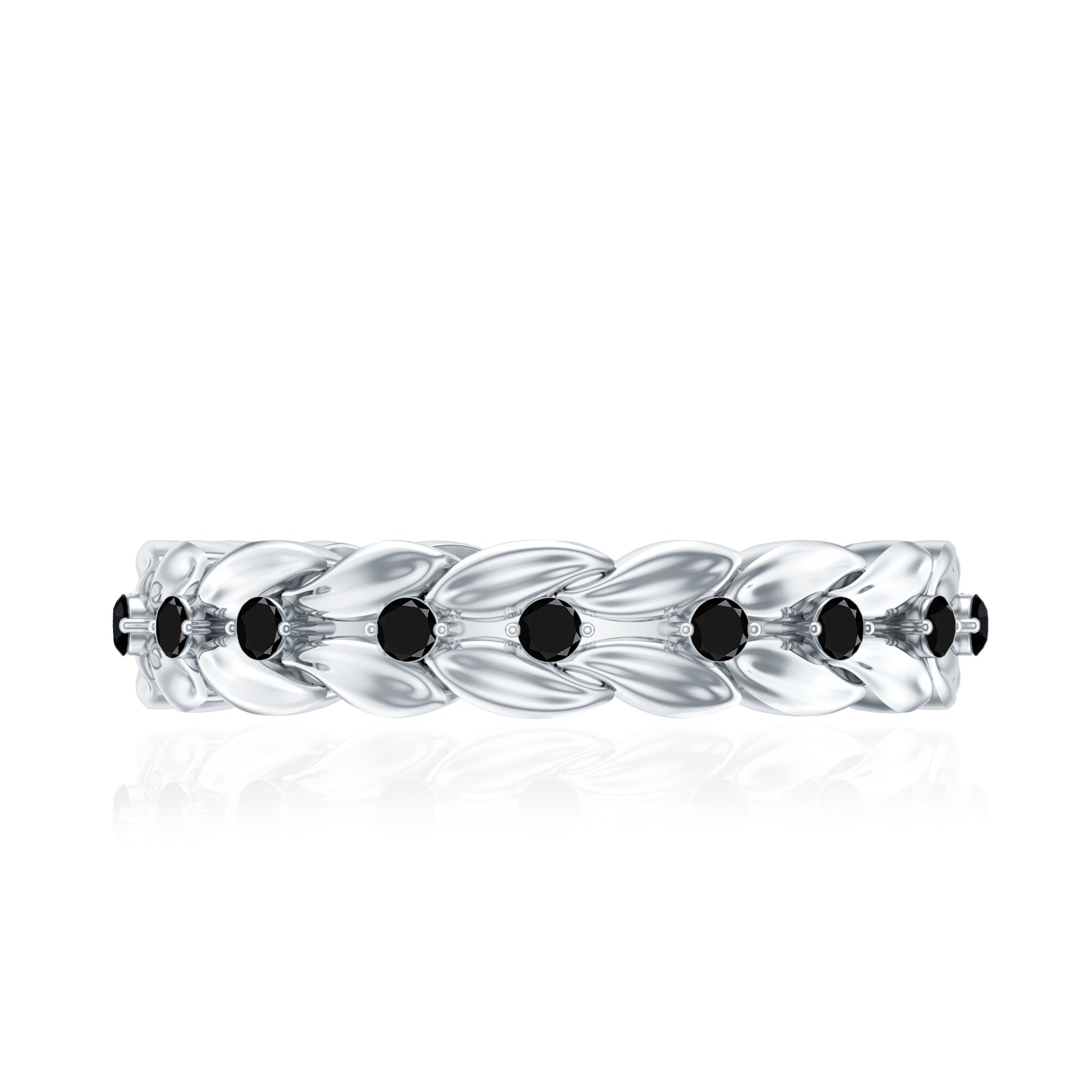 Nature Inspired Black Onyx Leaf Wedding Band for Women