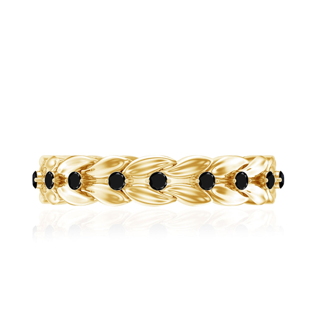Nature Inspired Black Onyx Leaf Wedding Band for Women